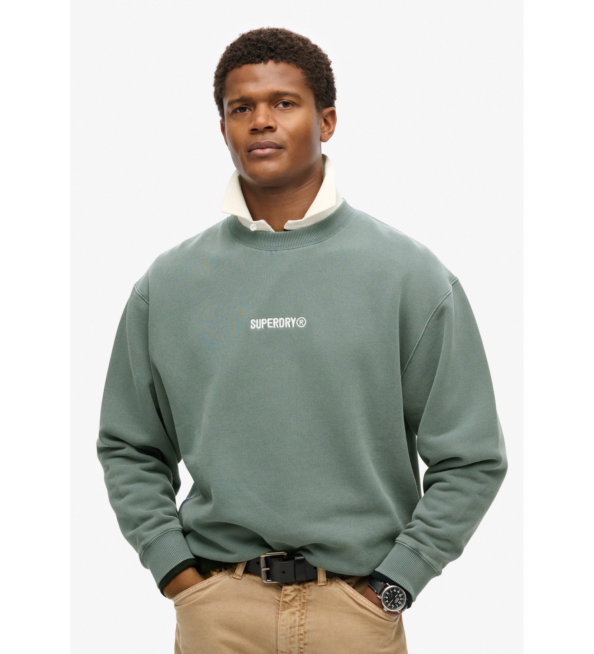 Superdry für Herren. M2013734A Lockeres Sweatshirt mit Rundhalsausschnitt und aufgedrucktem Mikro-Logo ?? blau (M), Lässig, Baumwolle