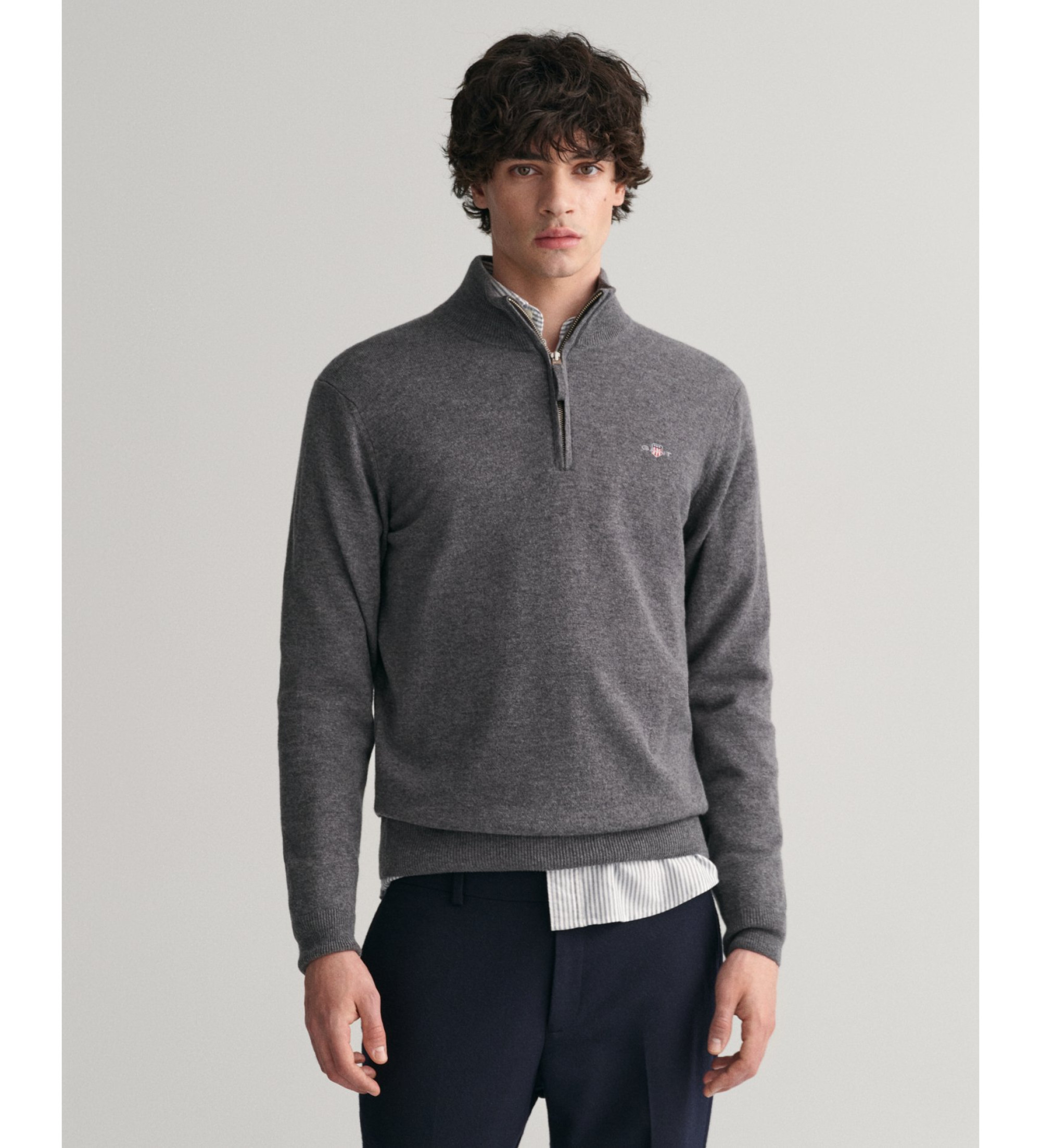 Gant für Herren. 87213 Baumwollpullover mit halbem Reißverschluss, Casual-grau (M), Lässig, Baumwolle