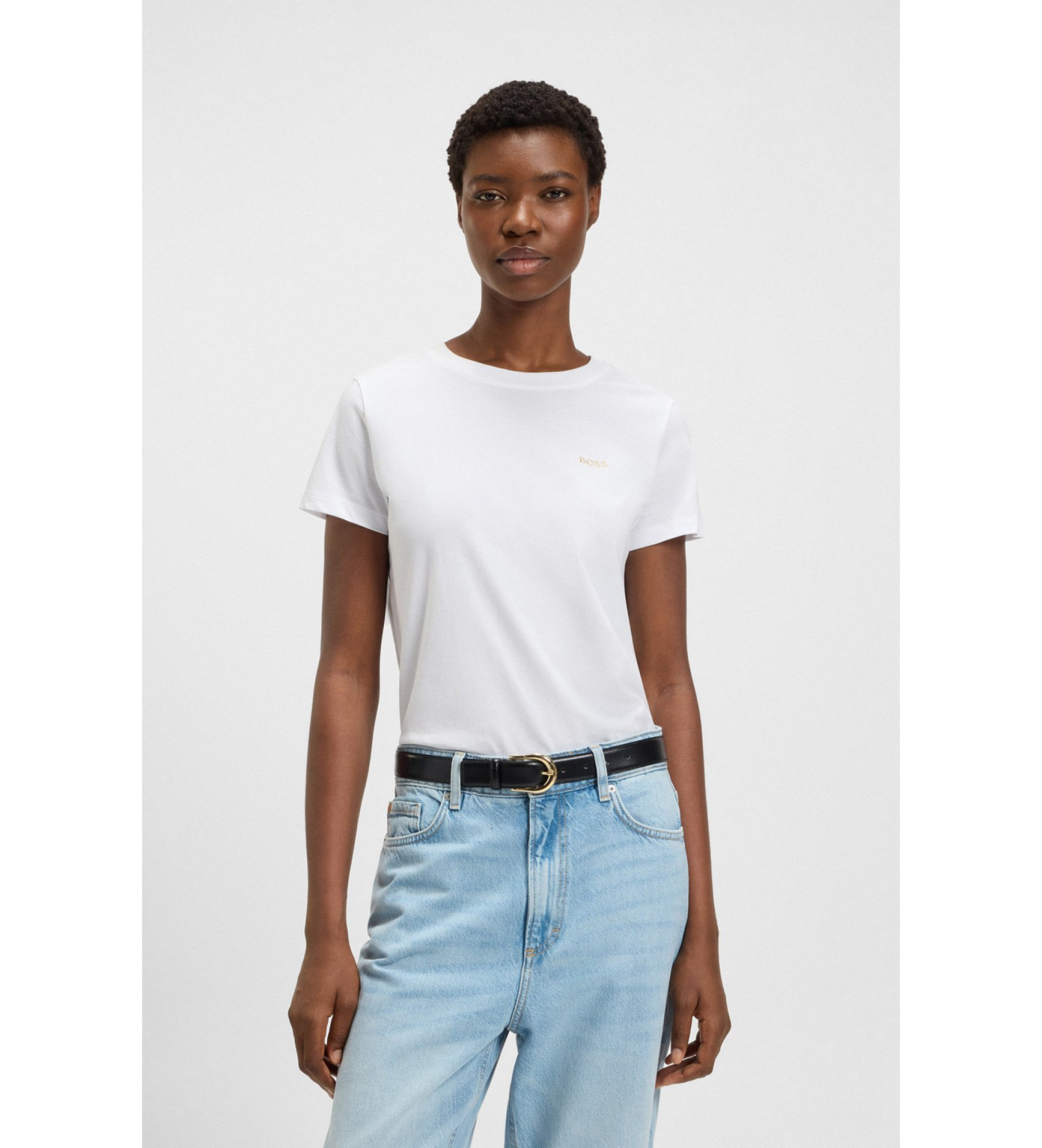 BOSS für Damen. 50506973 Weißes Esogo-T-Shirt (L), Lässig, Baumwolle, Kurzarm
