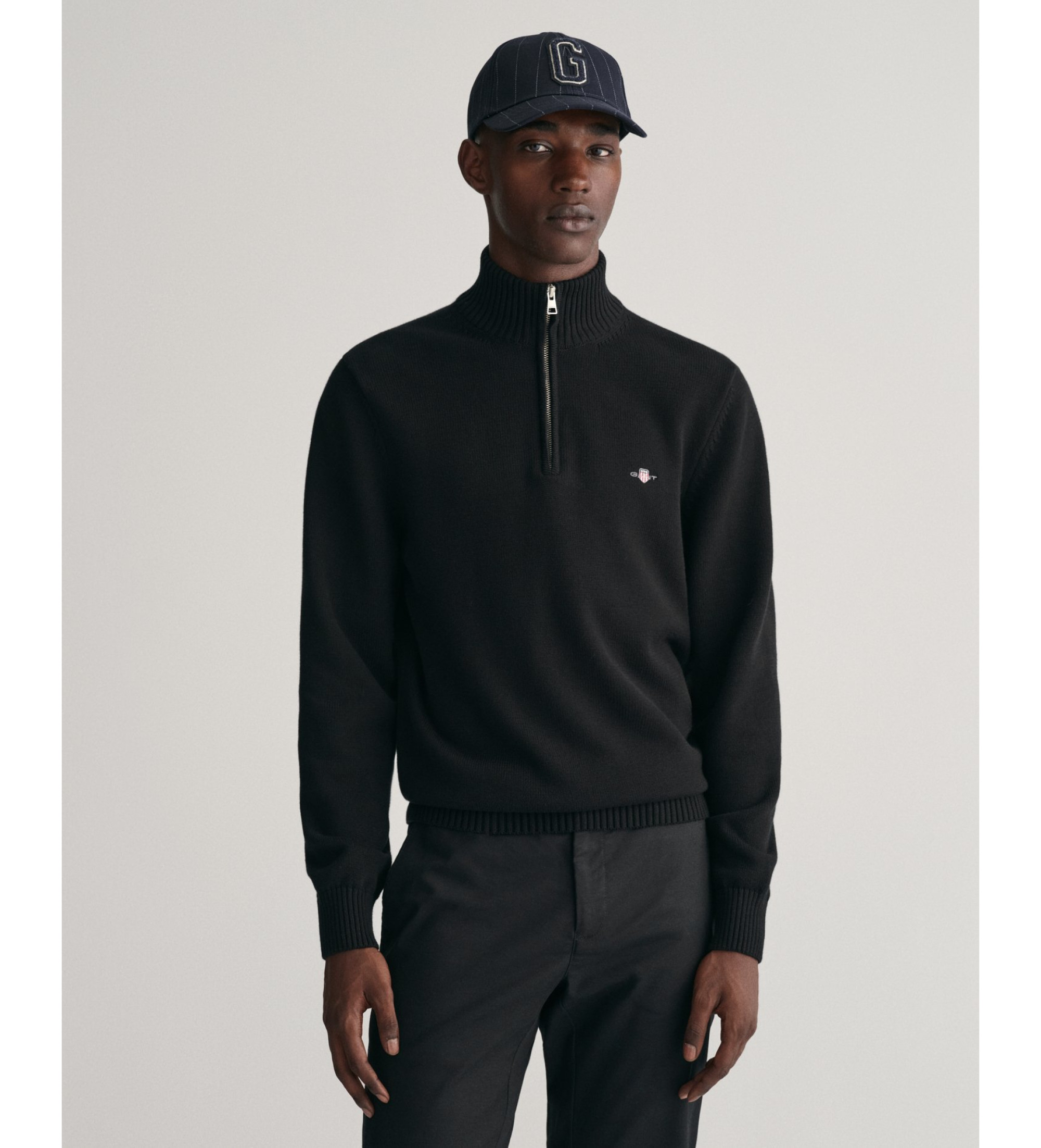Gant für Herren. 8030170 Baumwollpullover mit halbem Reißverschluss in Schwarz (S), Lässig, Baumwolle