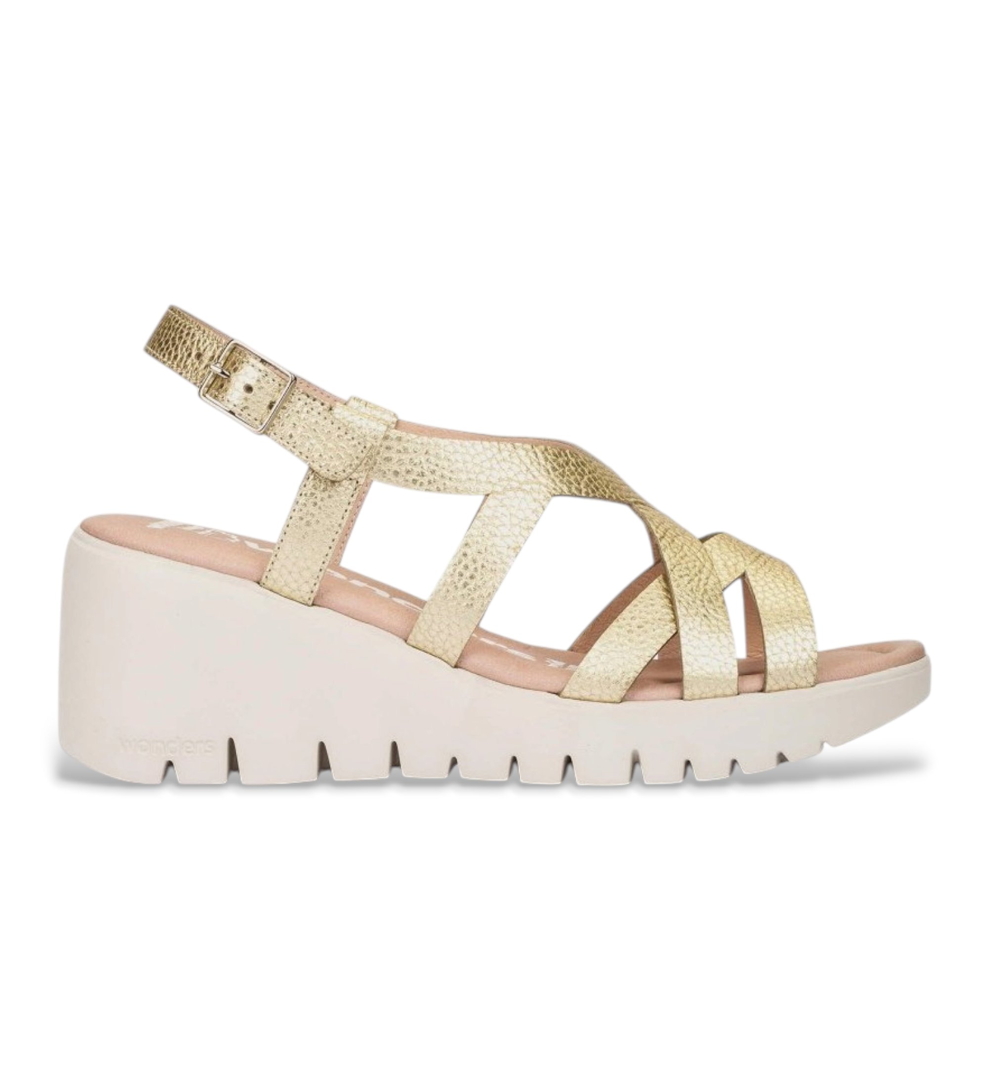 Wonders für Damen. D-2201_5432_7285 Ledersandalen ?April 01? in Gold (41), 5 bis 8 cm, Schnalle, Lässig