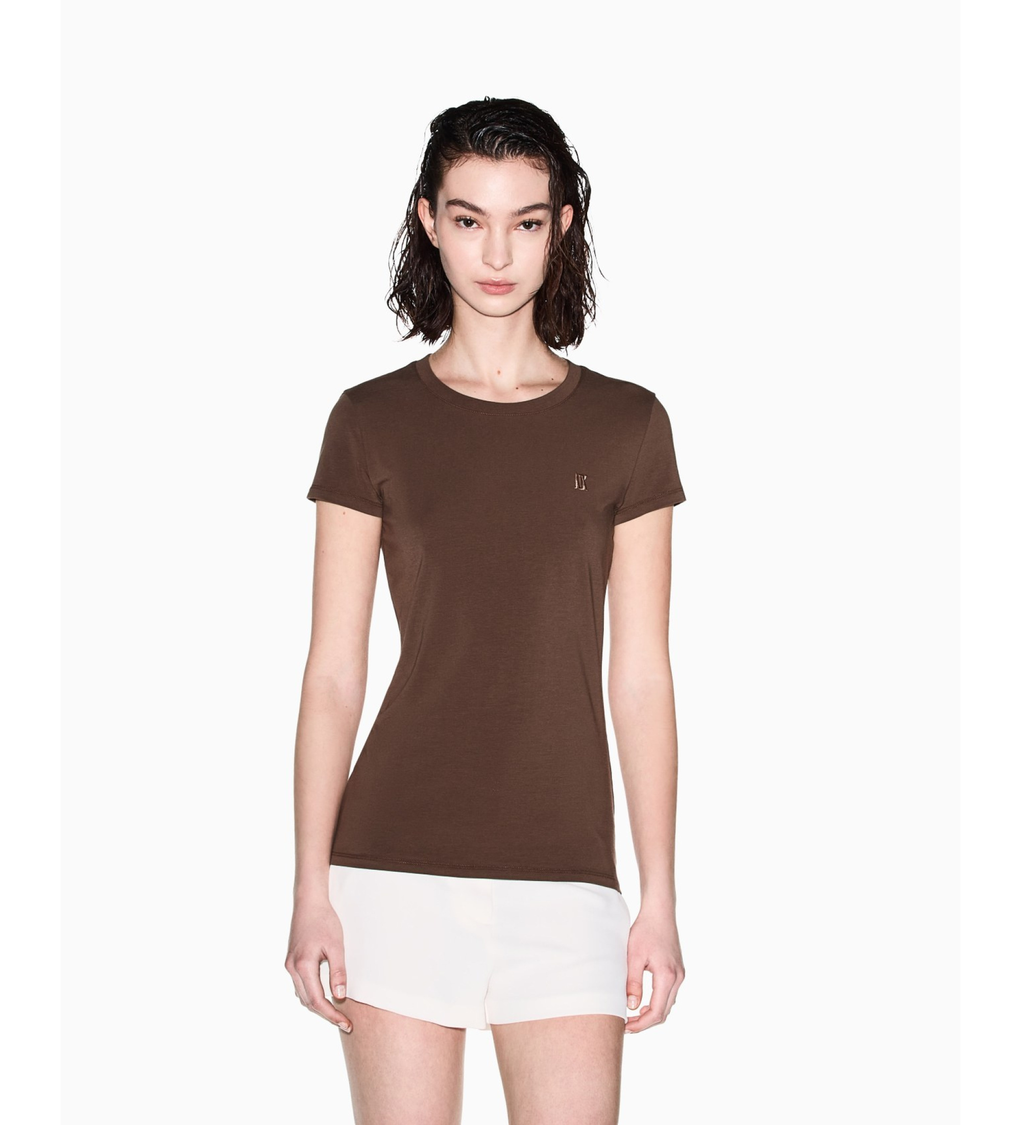 A|X Armani Exchange für Damen. XW002333AF16294U6136 Braunes, eng anliegendes T-Shirt (XL), Lässig, Baumwolle, Kurzarm