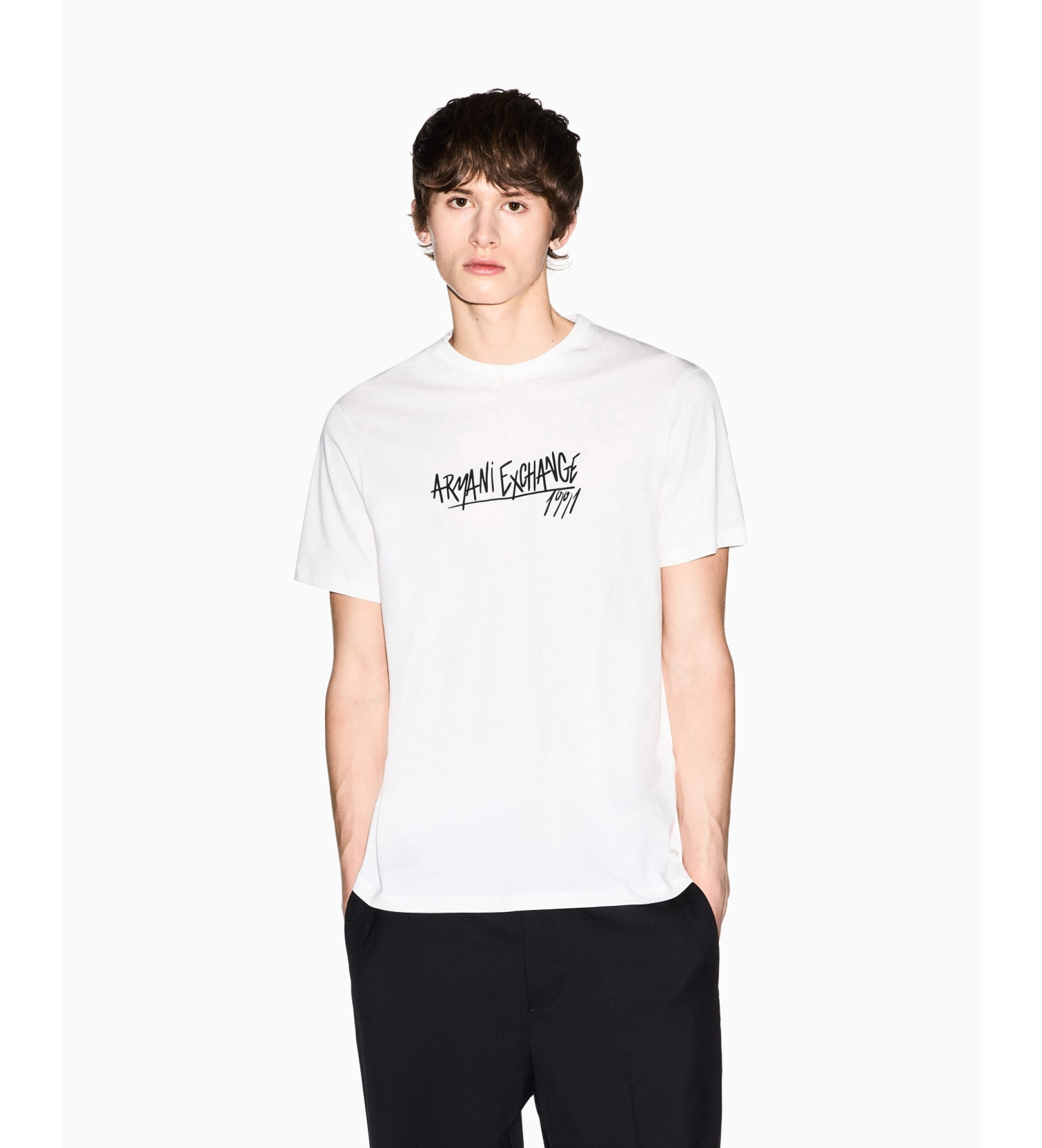 A|X Armani Exchange für Herren. XM002789AF10356U0009 Weißes, figurbetontes T-Shirt (XS), Lässig, Baumwolle, Kurzarm