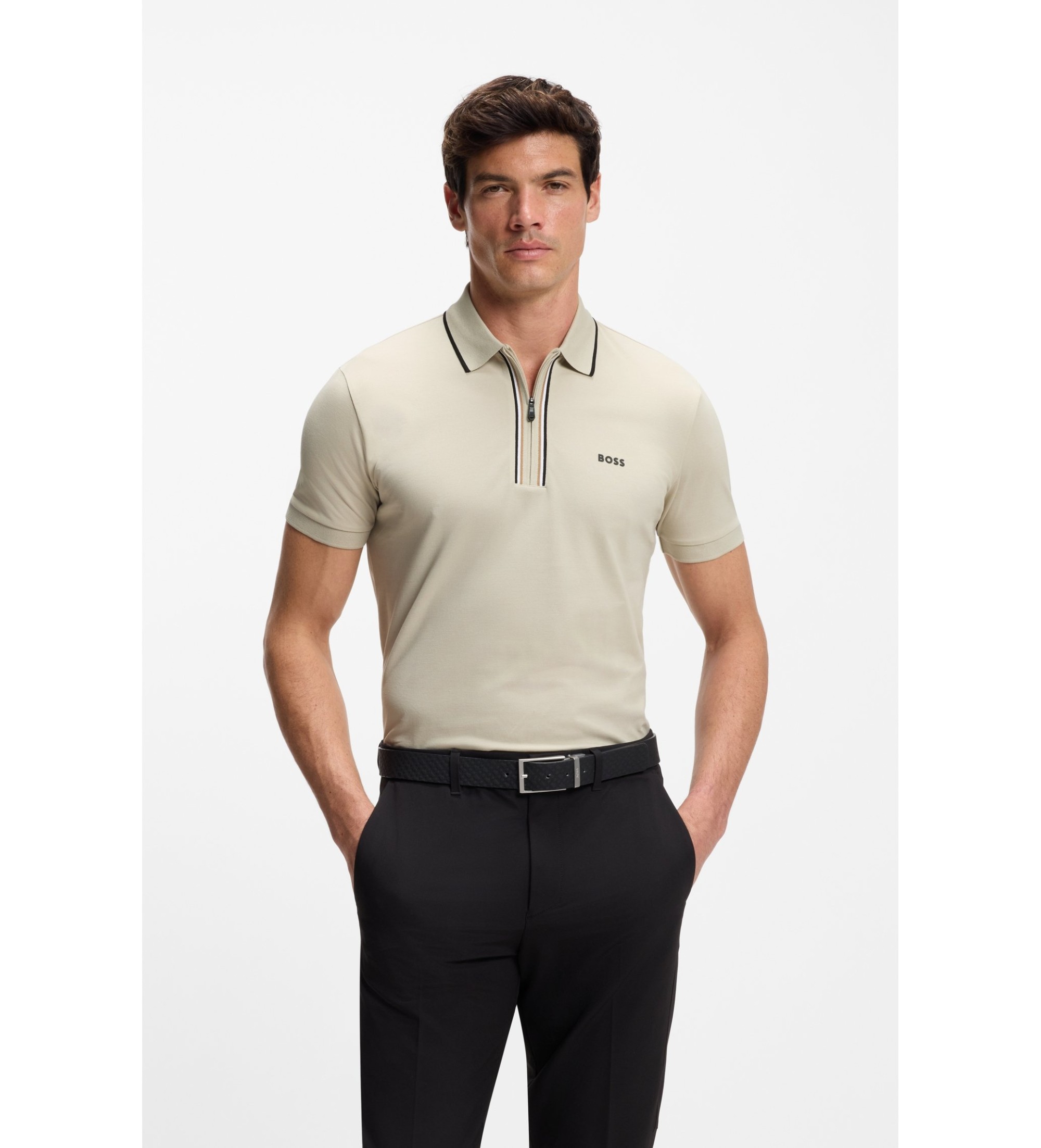 BOSS für Herren. 50555698 Polo Active Slim-Fit-Polo, beige (M), Lässig, Sportlich, Baumwolle, Kurzarm