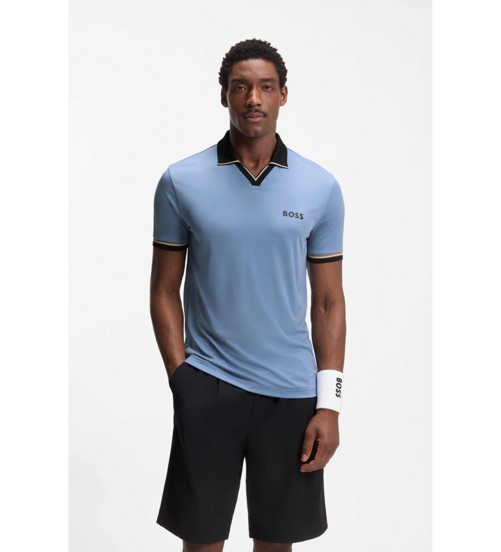 BOSS für Herren. 50559200 Blaues Active-Polohemd in Slim-Fit-Passform (M), Lässig, Sportlich, Multisport, Polyester, Kurzarm