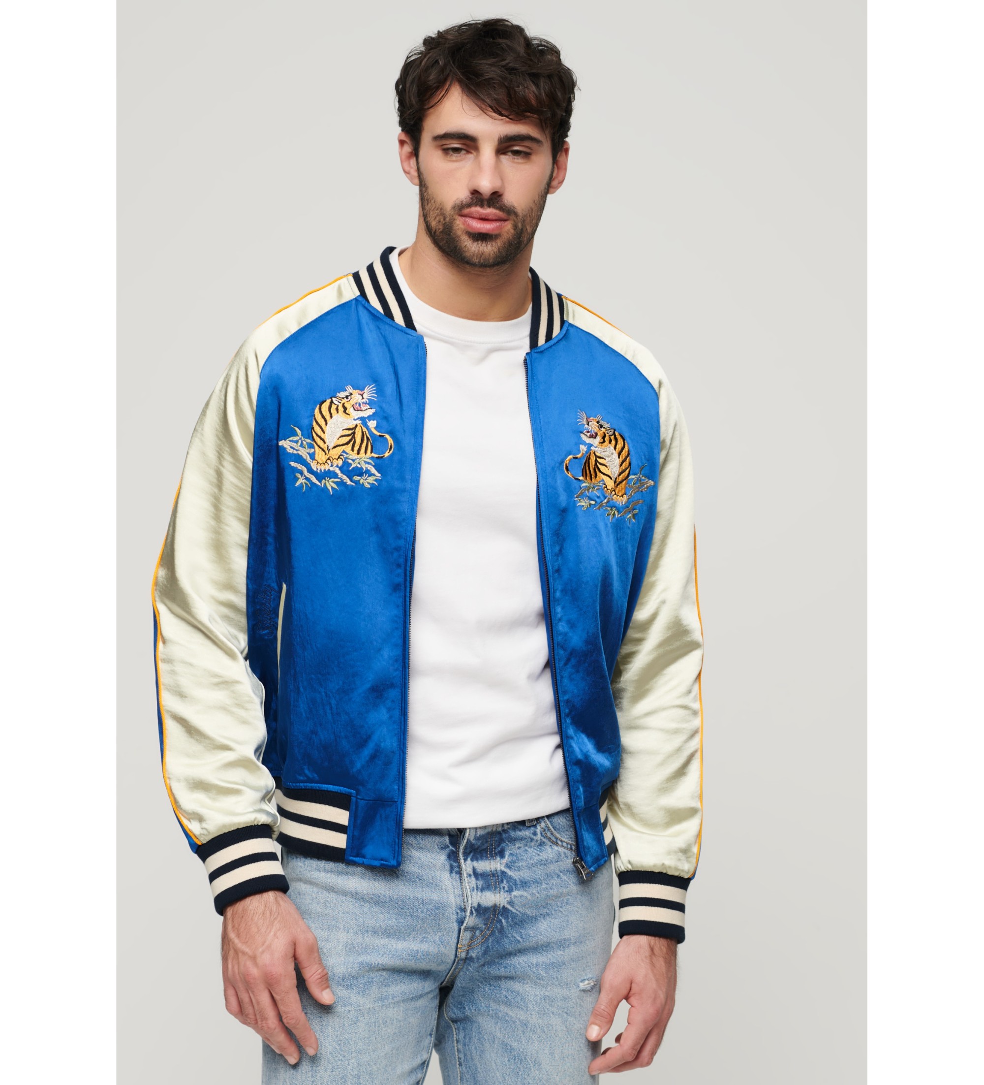 Superdry für Herren. M5011855A Blaue Sukajan-Bomberjacke (M), Lässig, Polyester, Langarm