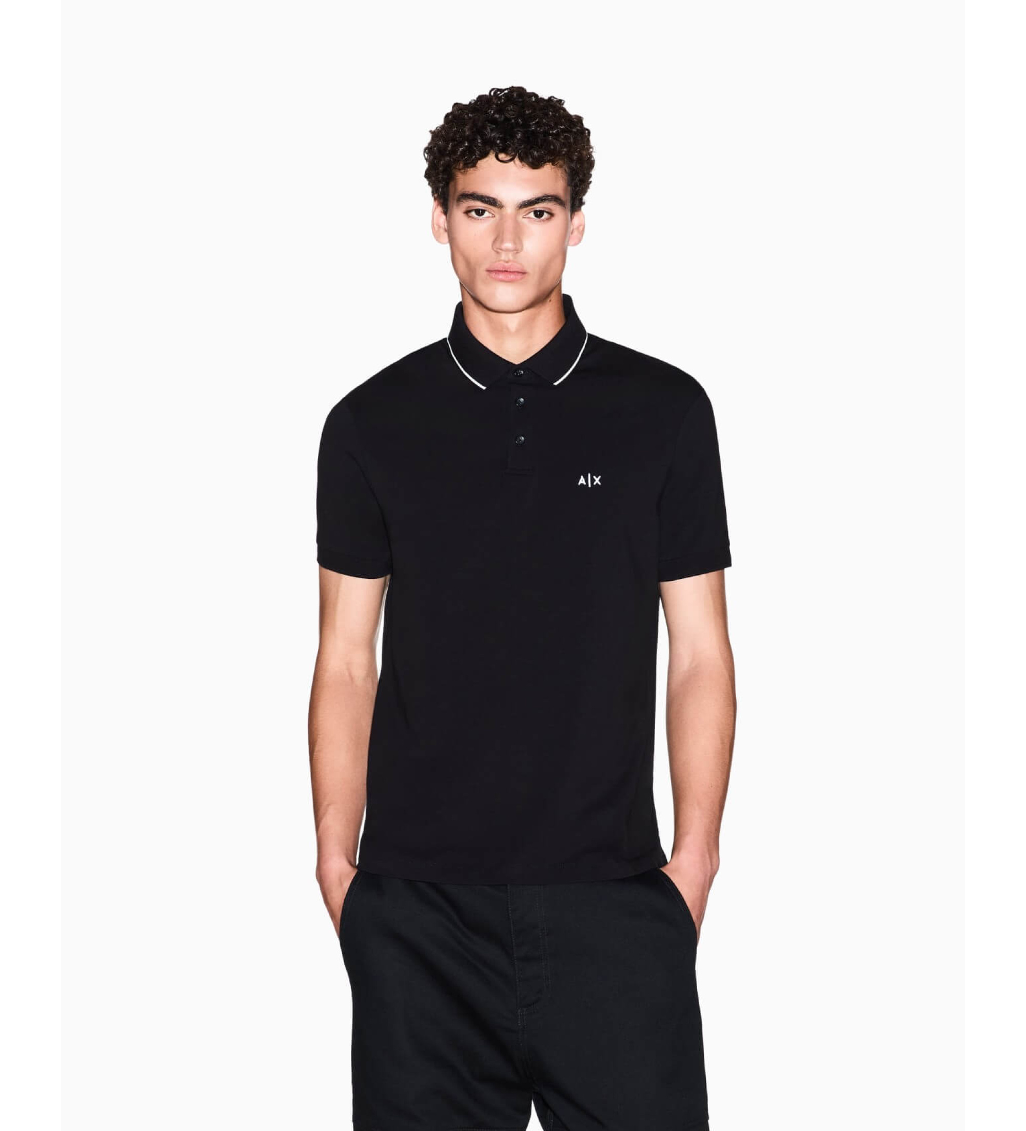 A|X Armani Exchange für Herren. XM001289AF10363UC001 Schwarzes, tailliertes Polohemd (XS), Lässig, Baumwolle, Kurzarm