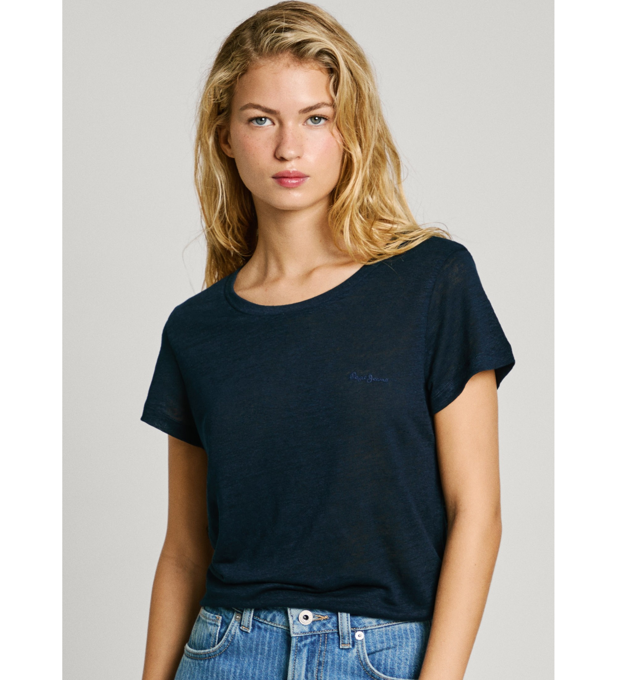 Pepe Jeans für Damen. PL506049 Kurzarm-T-Shirt ?Megan? in Marineblau (L), Lässig, Baumwolle, Nachhaltig