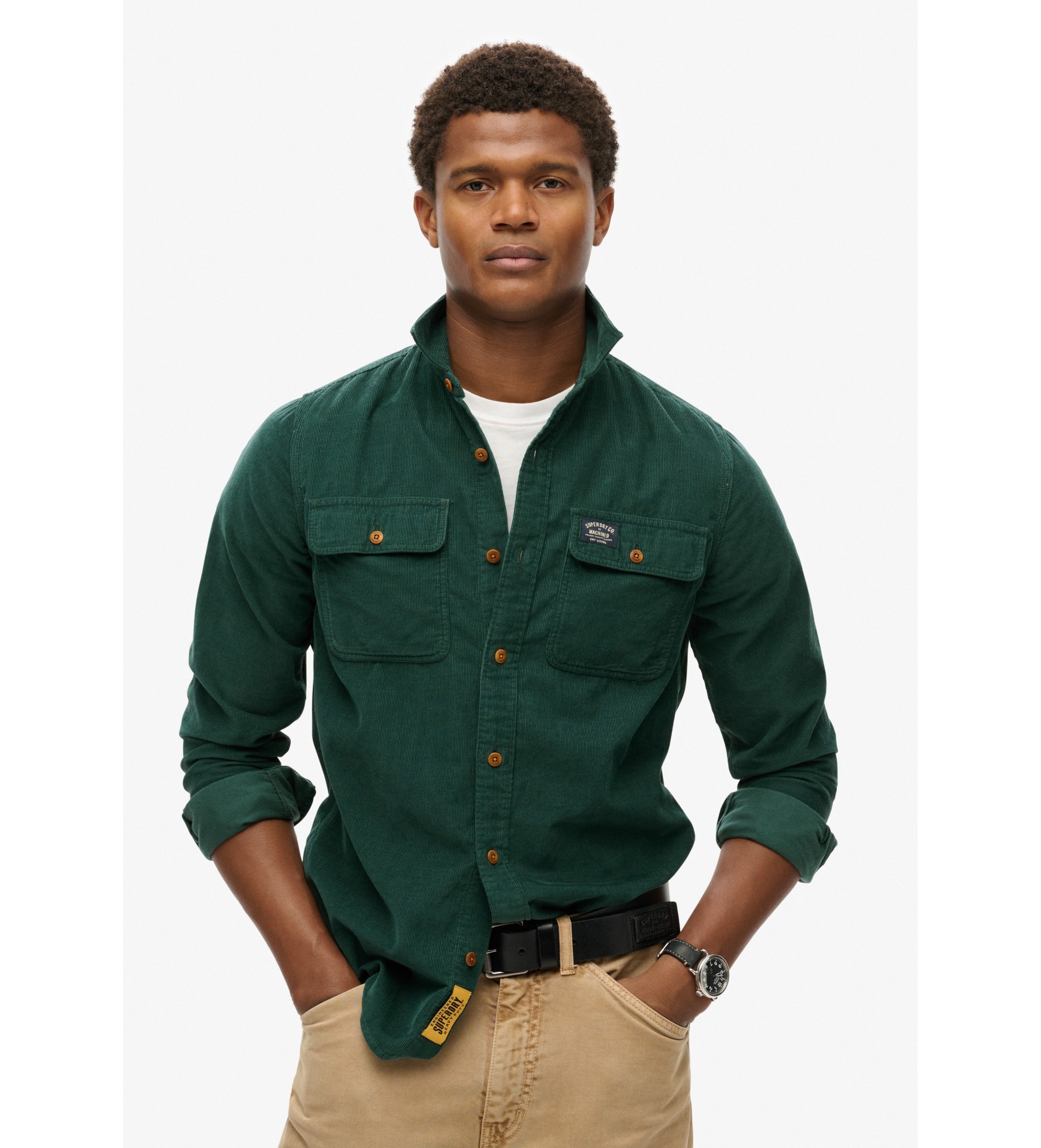 Superdry für Herren. M4010722A Grünes Trailsman-Hemd aus Cord in lockerer Passform (XXL), Lässig, Baumwolle, Langarm