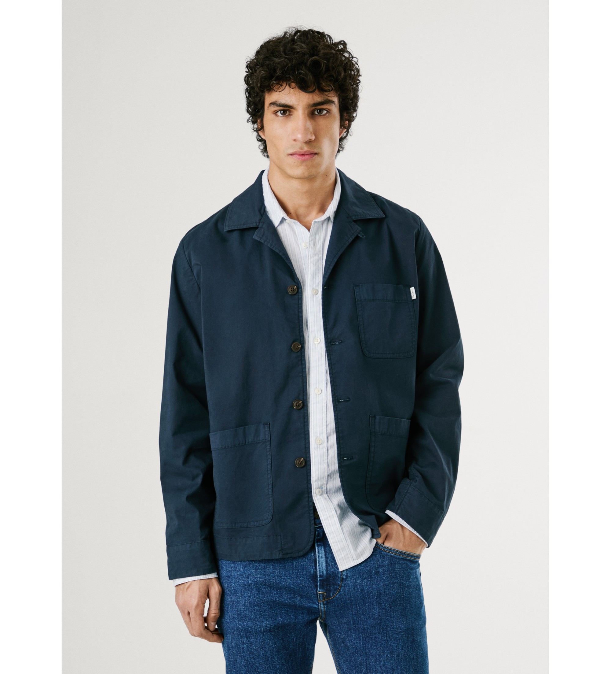 Pepe Jeans für Herren. PM309069 Cameron-Überhemd in Marineblau (L), Lässig, Baumwolle, Langarm