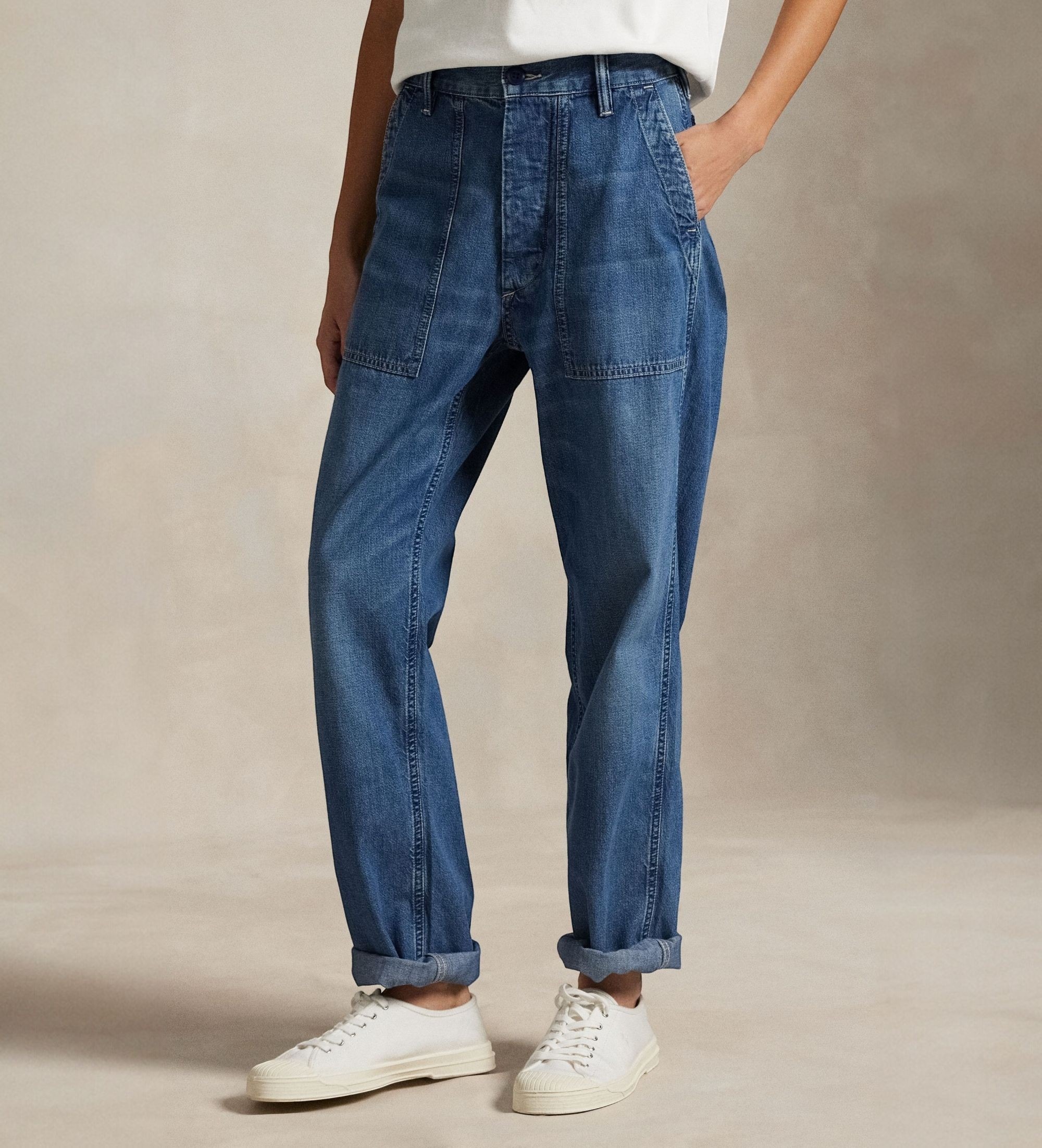 Polo Ralph Lauren für Damen. 211971230001 Die Ricky-Hose aus blauem Denim (40), Lässig, Baumwolle