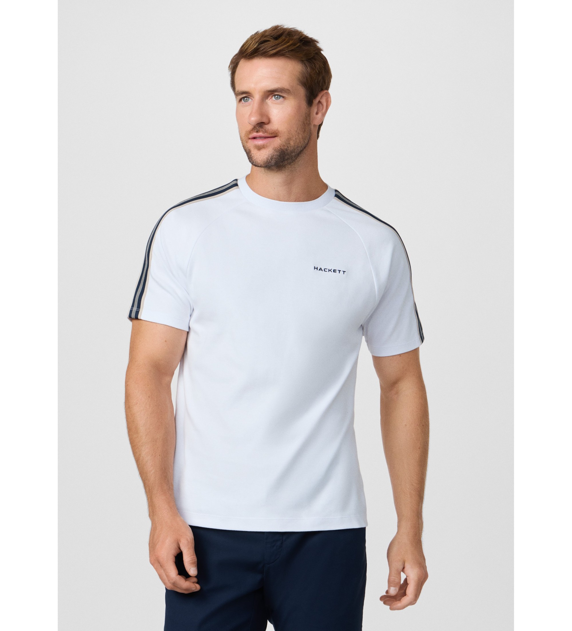 Hackett London für Herren. HM5000099 T-Shirt mit Fit-Band, klassisch, weiß (L), Lässig, Baumwolle, Kurzarm