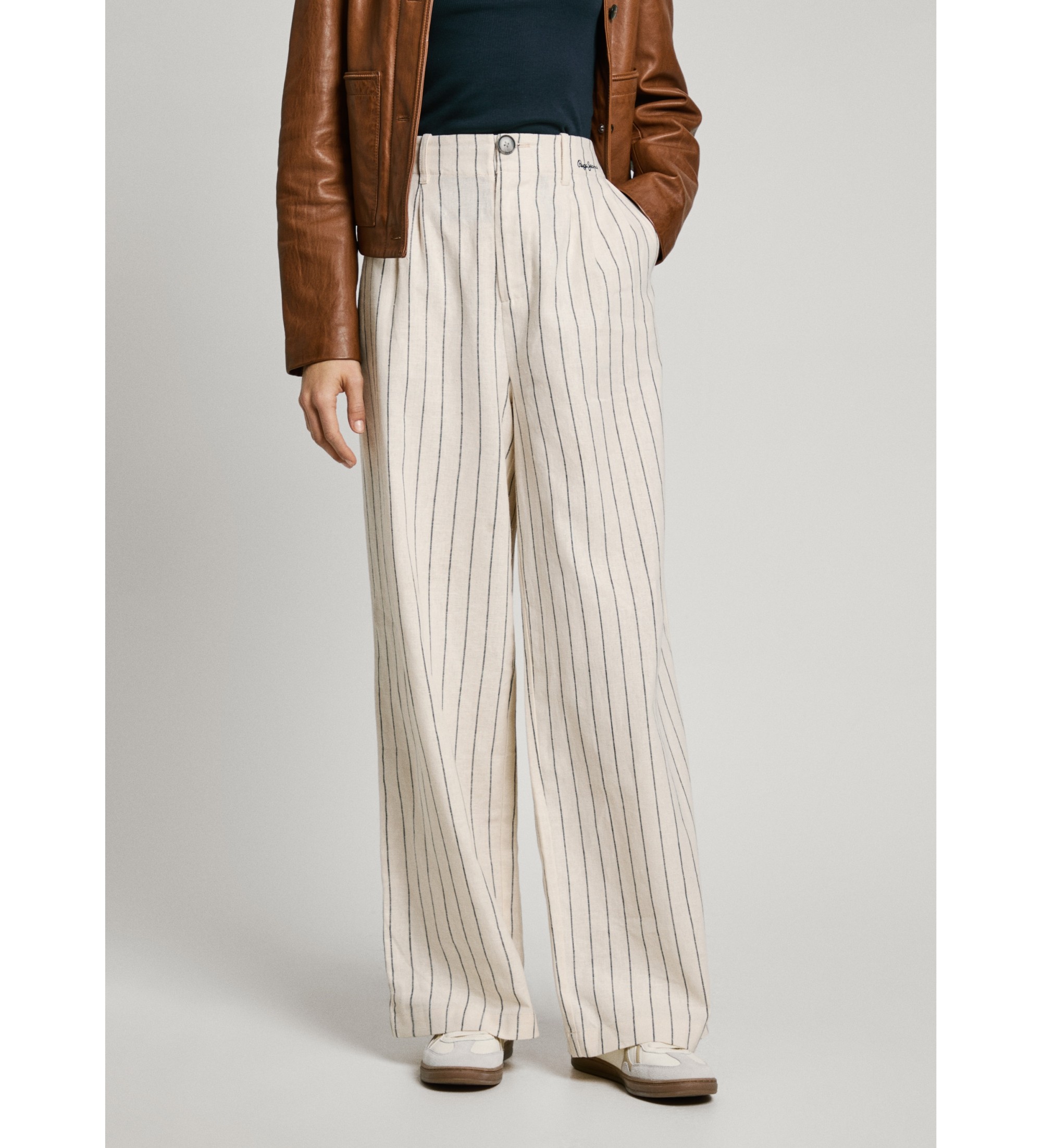 Pepe Jeans für Damen. PL211806 Weite Hose ?Herly? in Weiß (S), Lässig, Leinen