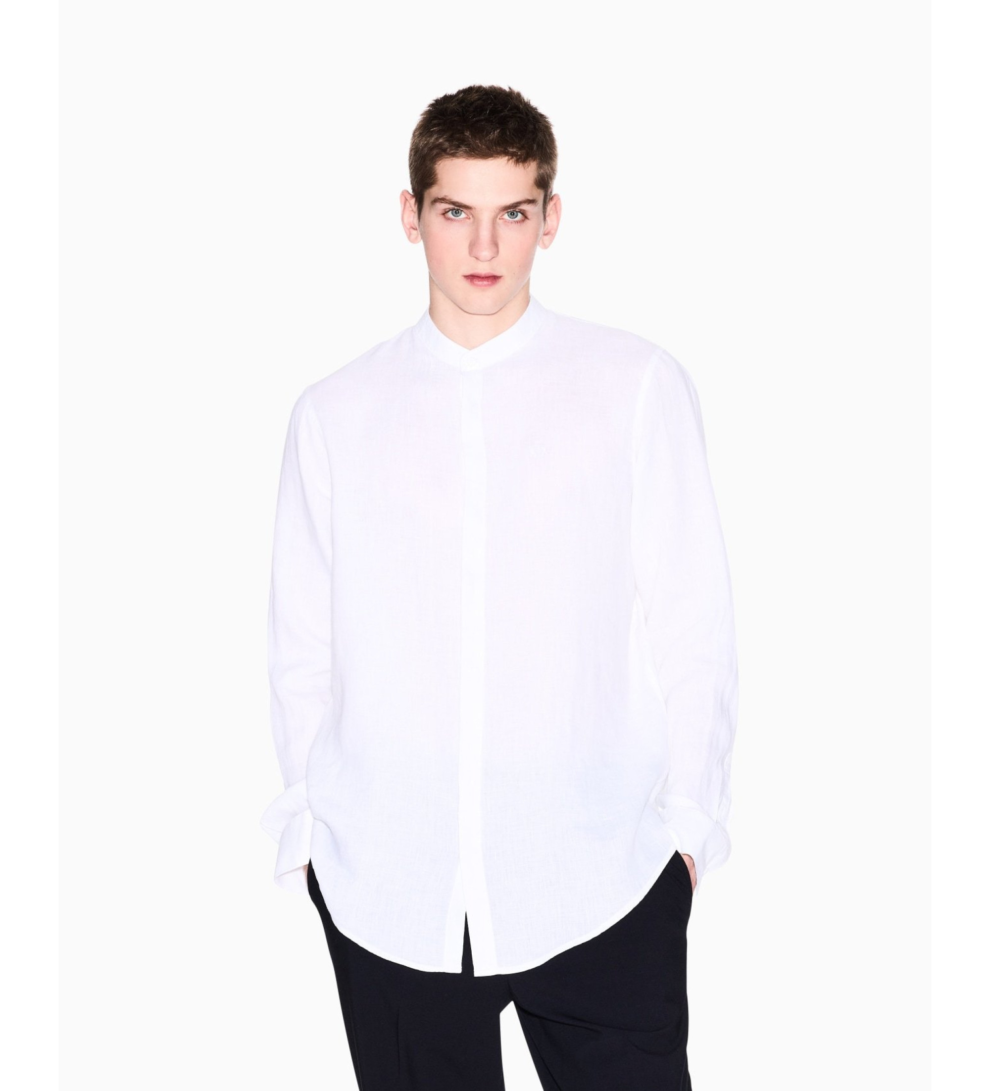A|X Armani Exchange für Herren. XM001222AF14619U0001 Weißes Langarmhemd (S), Lässig, Leinen