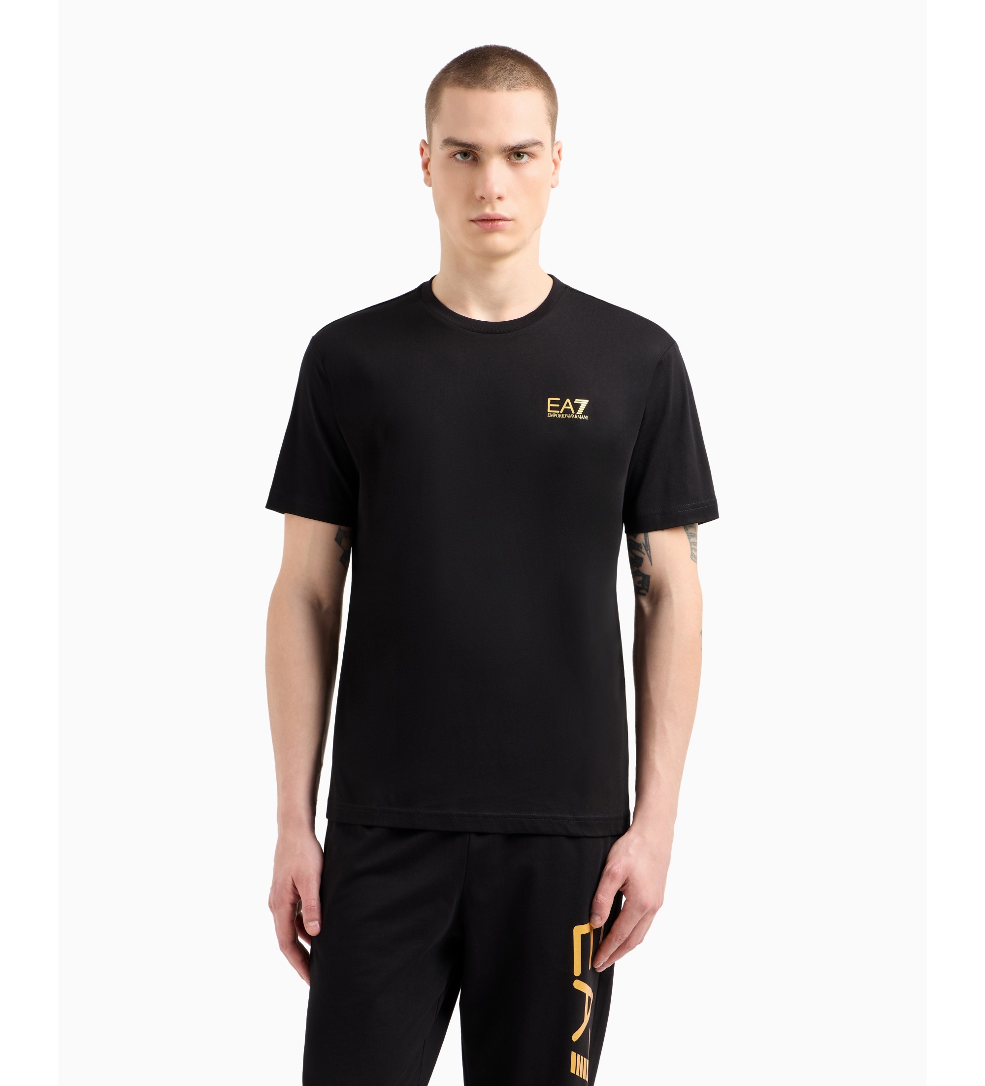 EA7 für Herren. 7M000567_AF10375 Schwarzes Temp-T-Shirt (S), Lässig, Baumwolle, Kurzarm