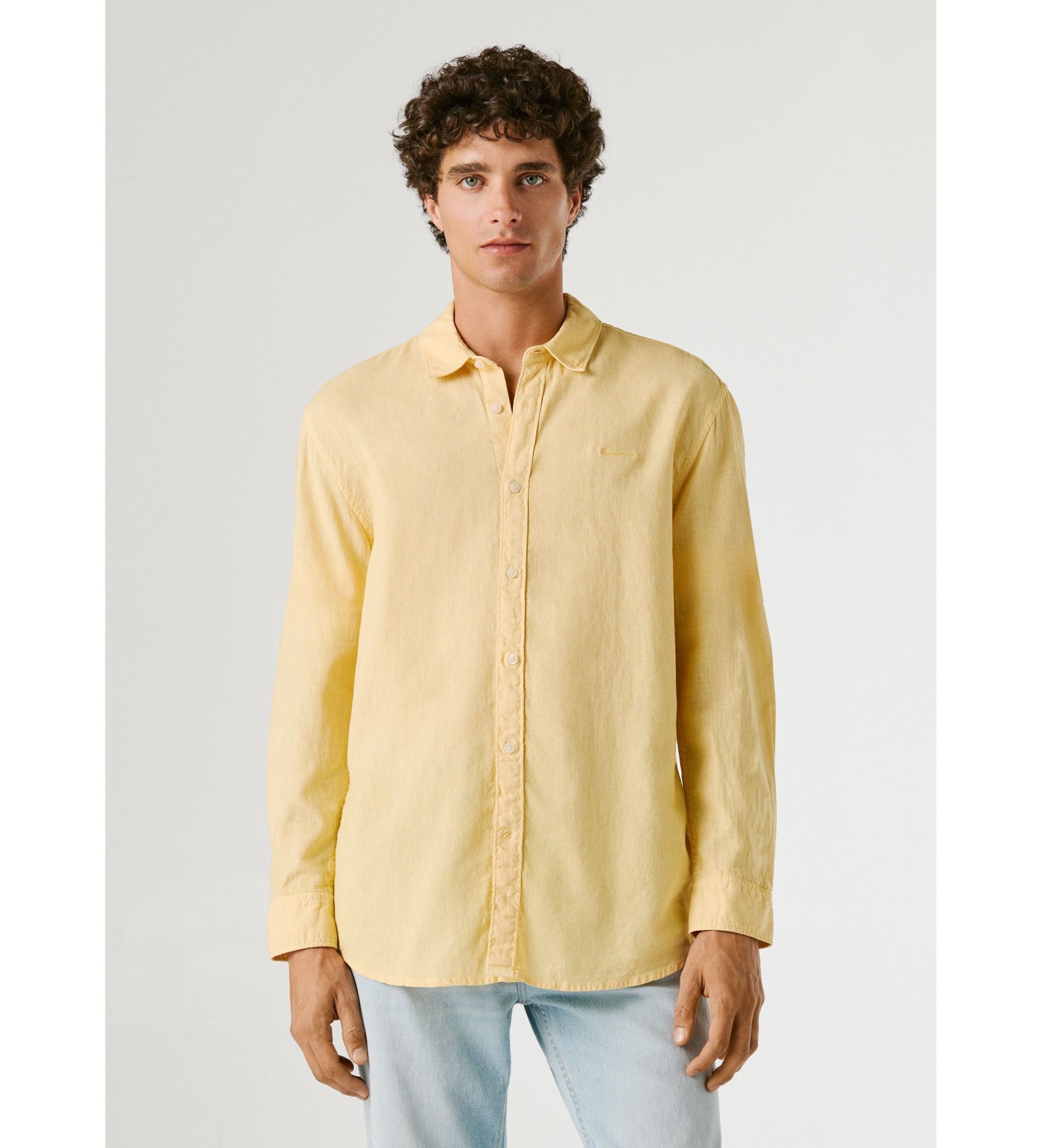 Pepe Jeans für Herren. PM3091192 Gelbes Payton-Hemd (L), Lässig, Leinen, Langarm