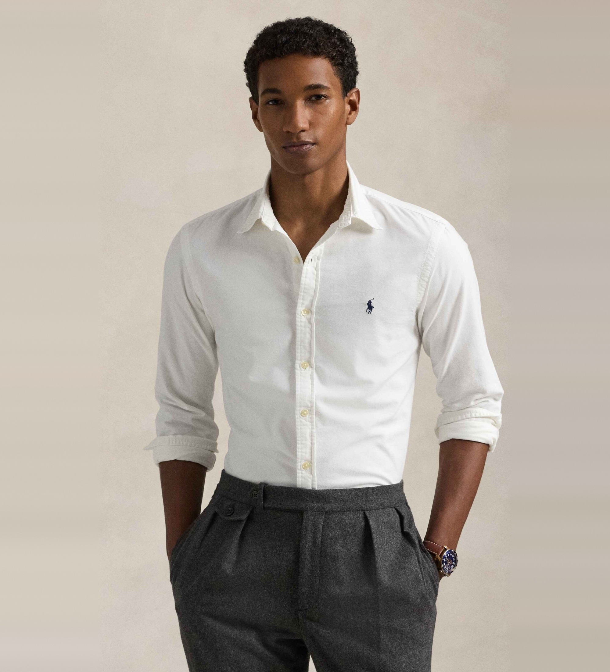 Polo Ralph Lauren für Herren. 710736557002 Weißes, im Stück gefärbtes Oxford-Hemd in Slim Fit (XL), Lässig, Baumwolle, Klassisch, Langarm