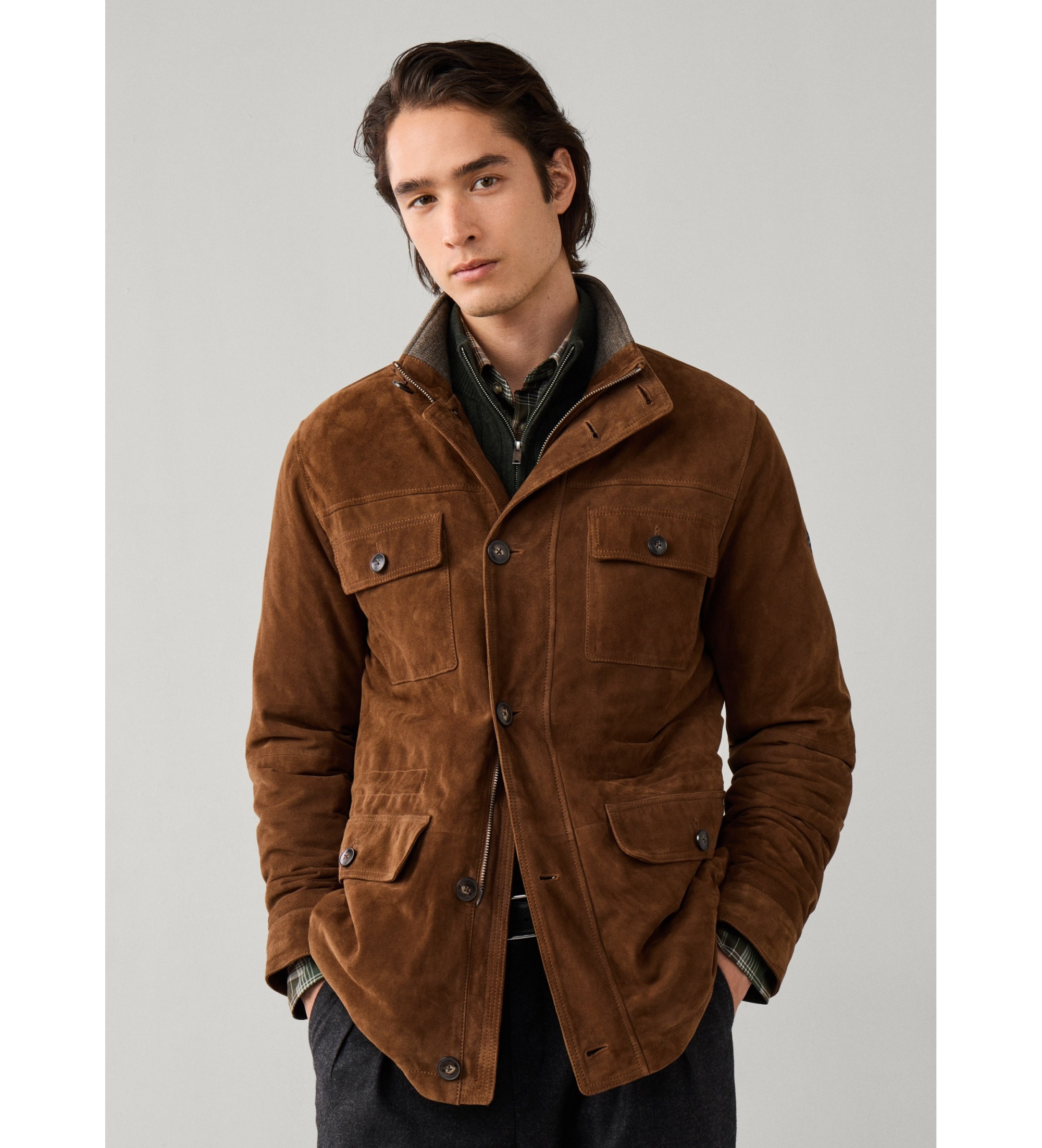 Hackett London für Herren. HM4000225 Lis Lederjacke braun (S), Lässig, Wildleder