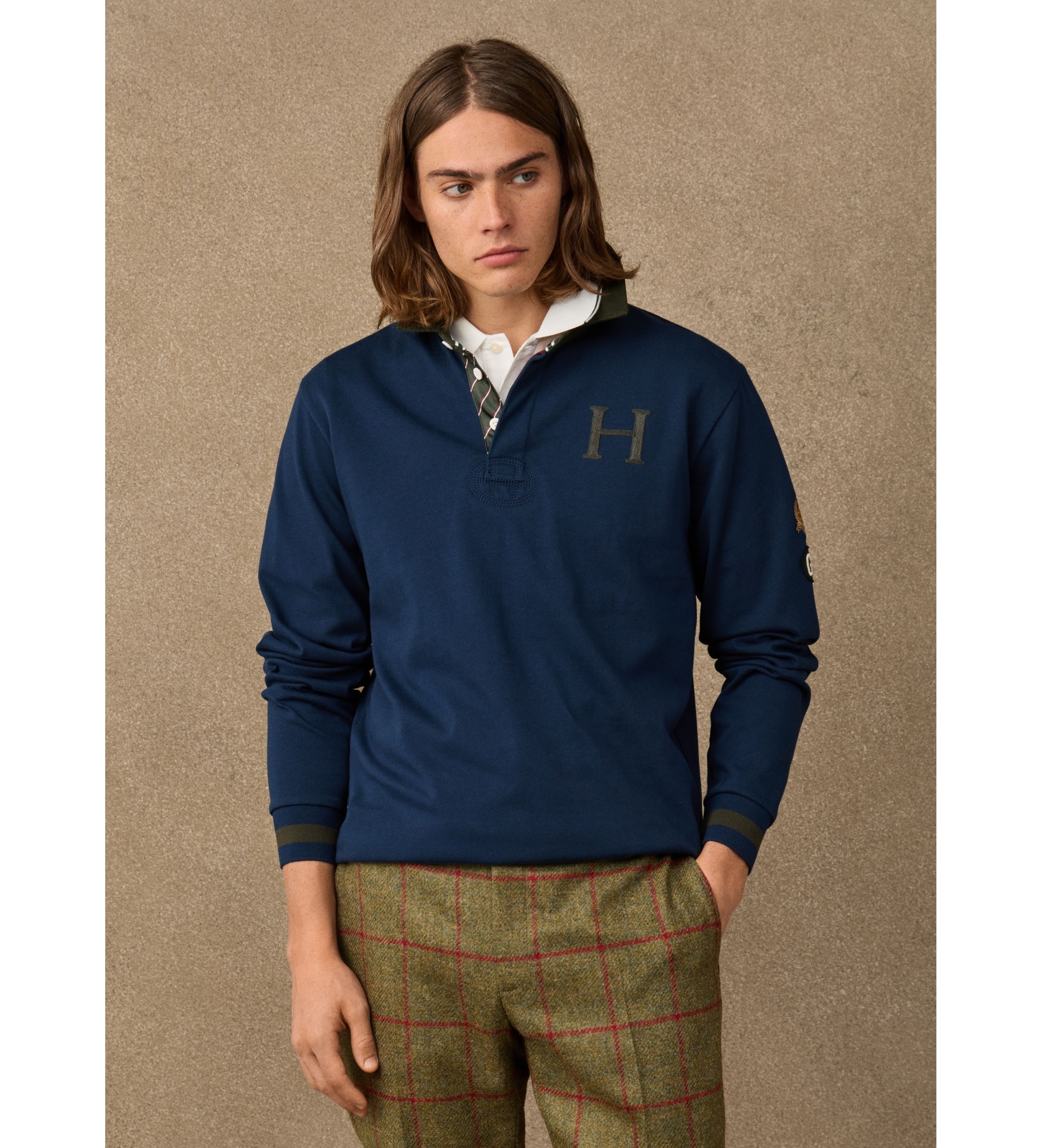 Hackett London für Herren. HM5700026 Polo Rugby Multi Badge marineblau (M), Lässig, Baumwolle, Langarm