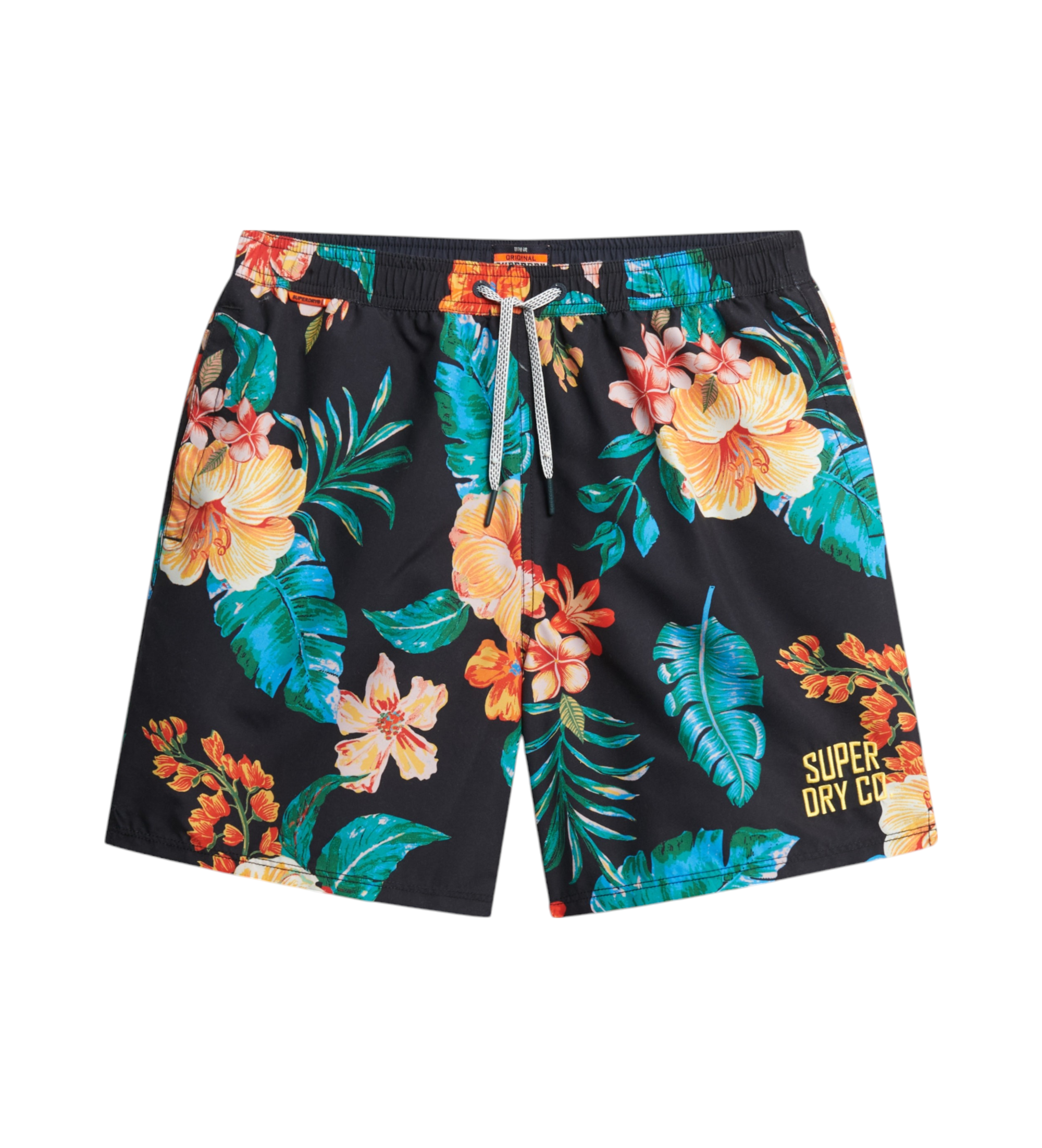 Superdry für Herren. M3010242A Badehose mit buntem Hawaii-Muster (L), Schwarz, Mehrfarbig, Strandbekleidung, Recyceltes Polyester, Nachhalti