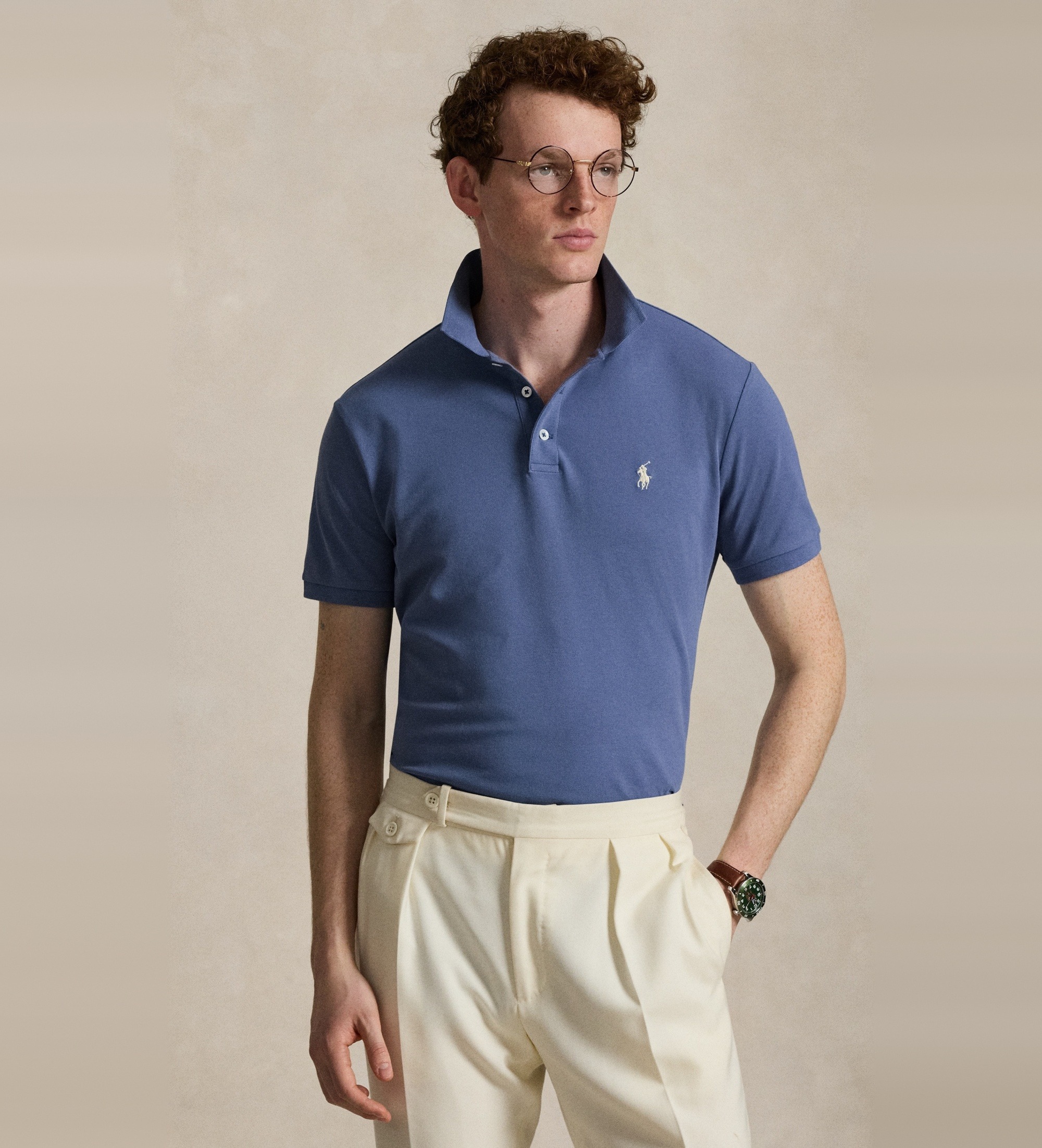 Polo Ralph Lauren für Herren. 710941439026 Blaues Polohemd aus elastischem Piqué im Custom Slim Fit-Schnitt (M), Lässig, Baumwolle, Kurzarm
