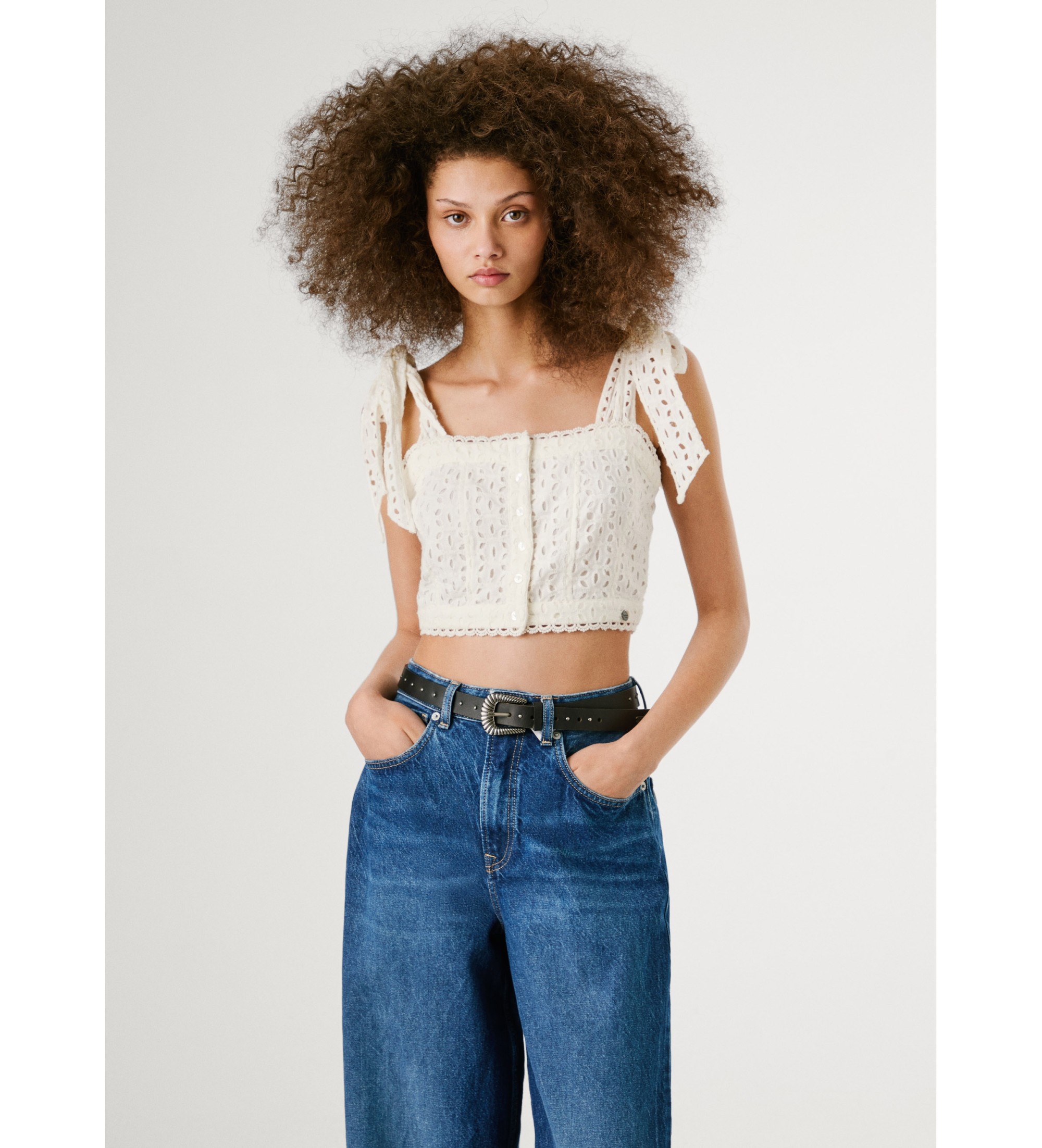 Pepe Jeans für Damen. PL305103 Weißes Top von Ora (S), Lässig, Baumwolle, Ärmellos / Hosenträger