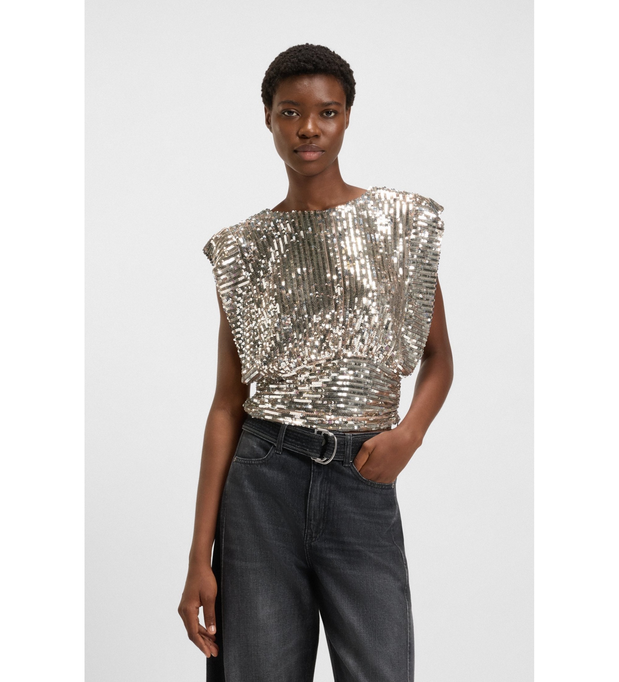 BOSS für Damen. 50548318 Bluse ?Illana? in Gold (42), Party, Polyester, Ärmellos / Hosenträger