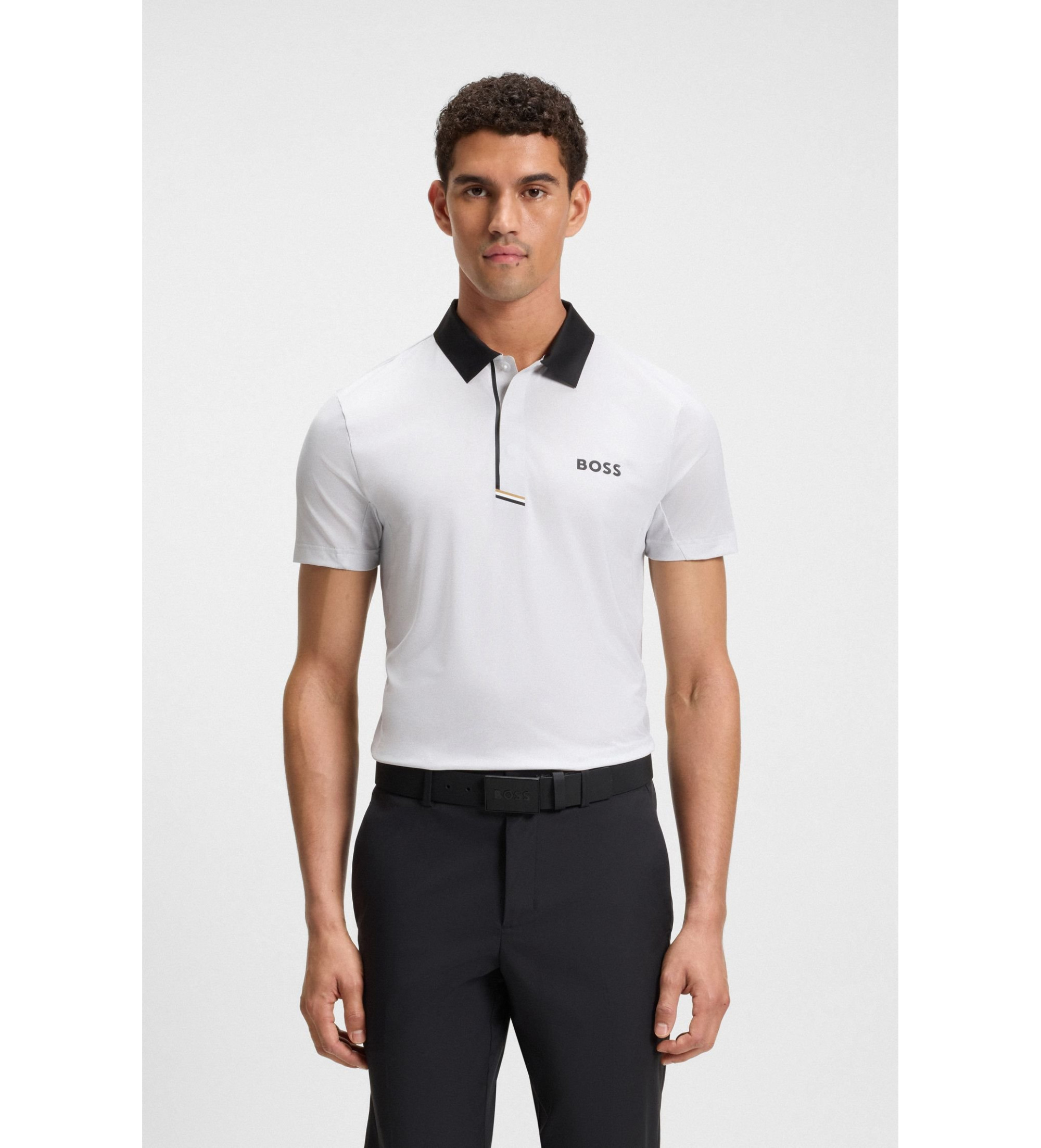 BOSS für Herren. 50549460 Paddytech Goc Polohemd, weiß (L), Lässig, Polyester, Kurzarm