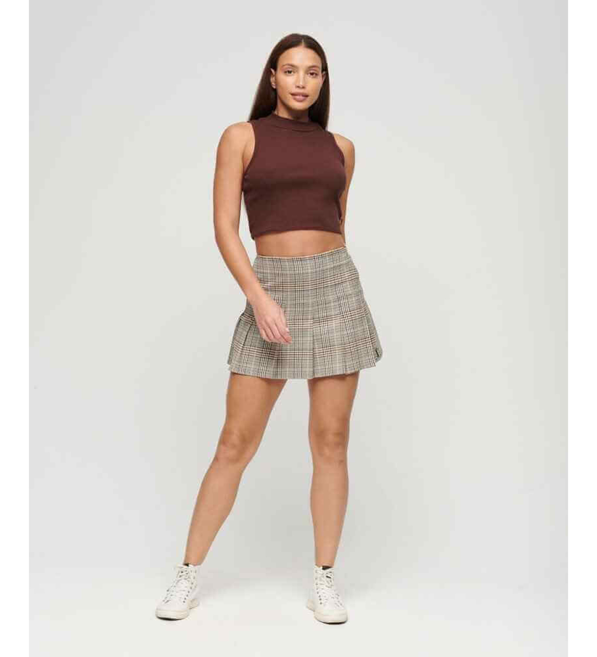 Superdry für Damen. W7210239A Brauner Vintage-Tweed-Plisseerock (M), Lässig, Polyester
