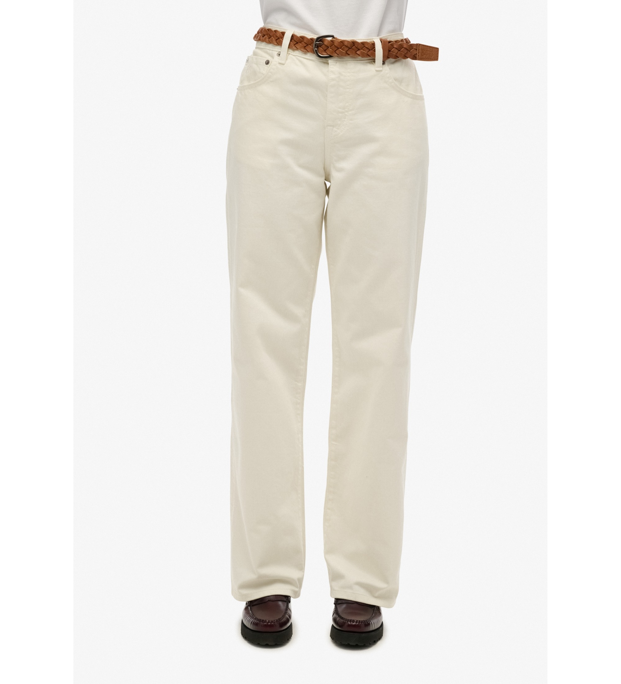 Superdry für Damen. W7011200A Mid-Hose in gebrochenem Weiß (32/32), Lässig, Baumwolle