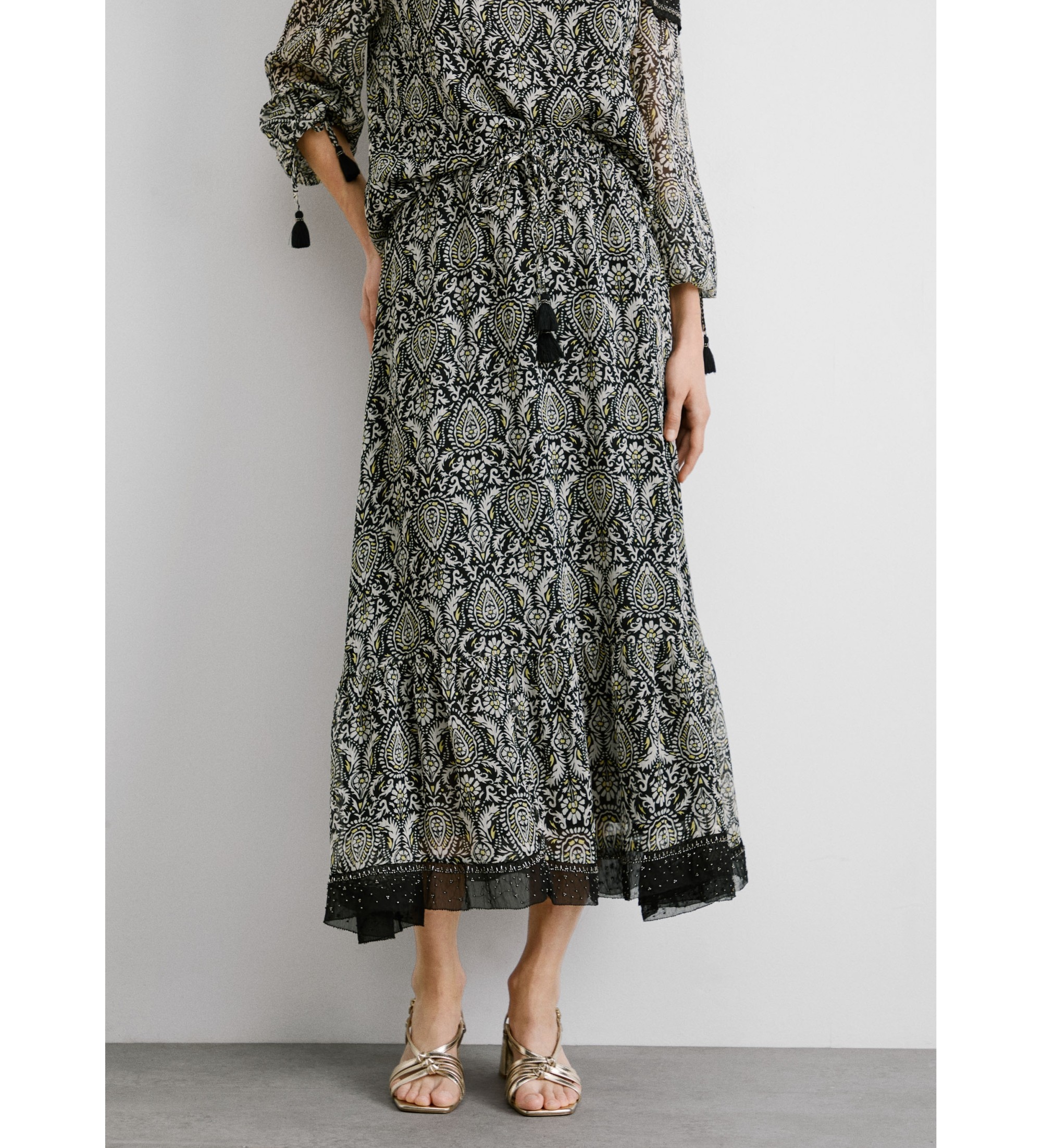 Pepe Jeans für Damen. PL901213 Midi-Rock aus schwarzem Chiffon von Earn (M), Lässig, Polyester