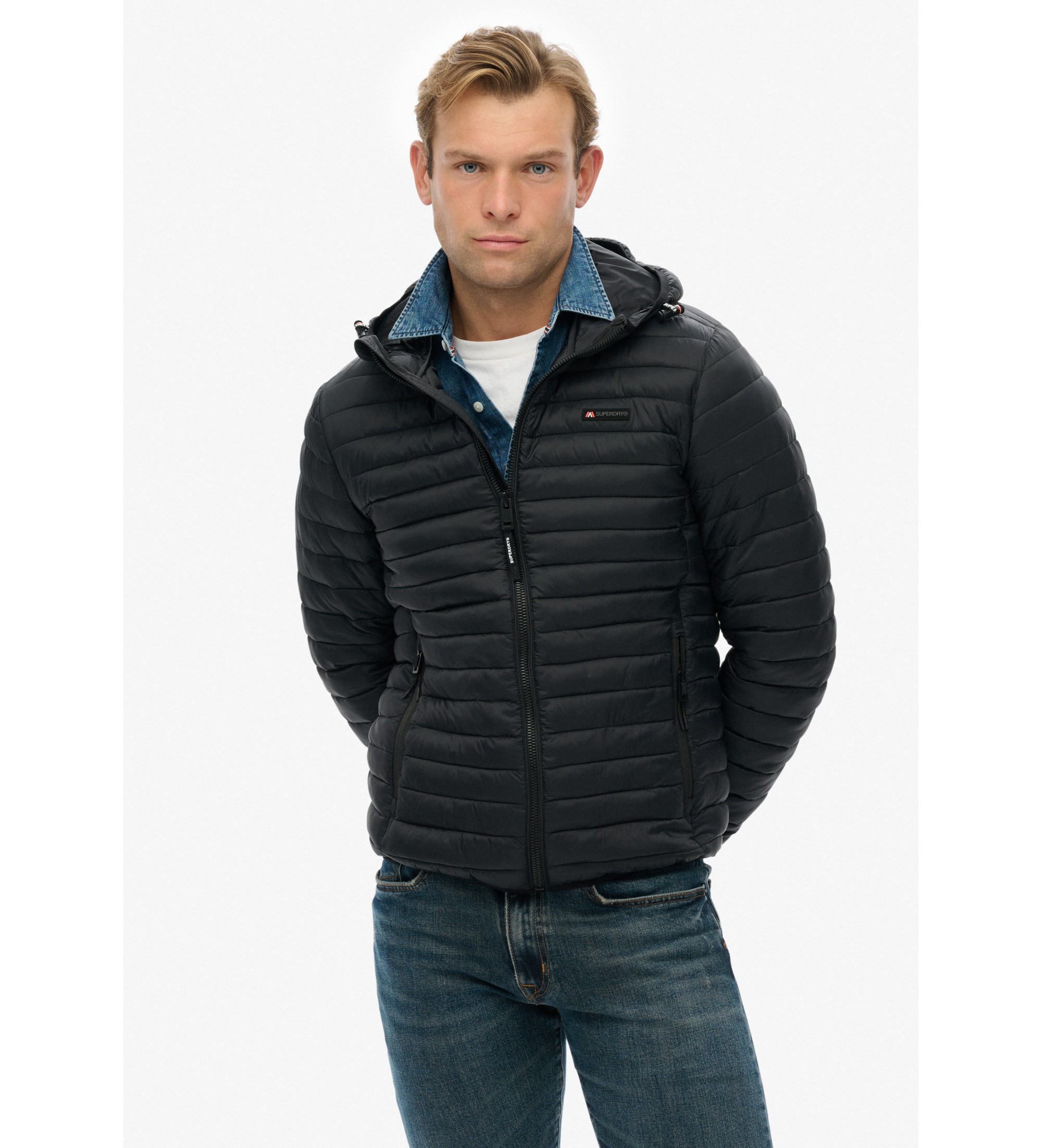Superdry für Herren. M5012286A Fuji Lite Kapuzenjacke, schwarz (XL), Lässig, Nylon