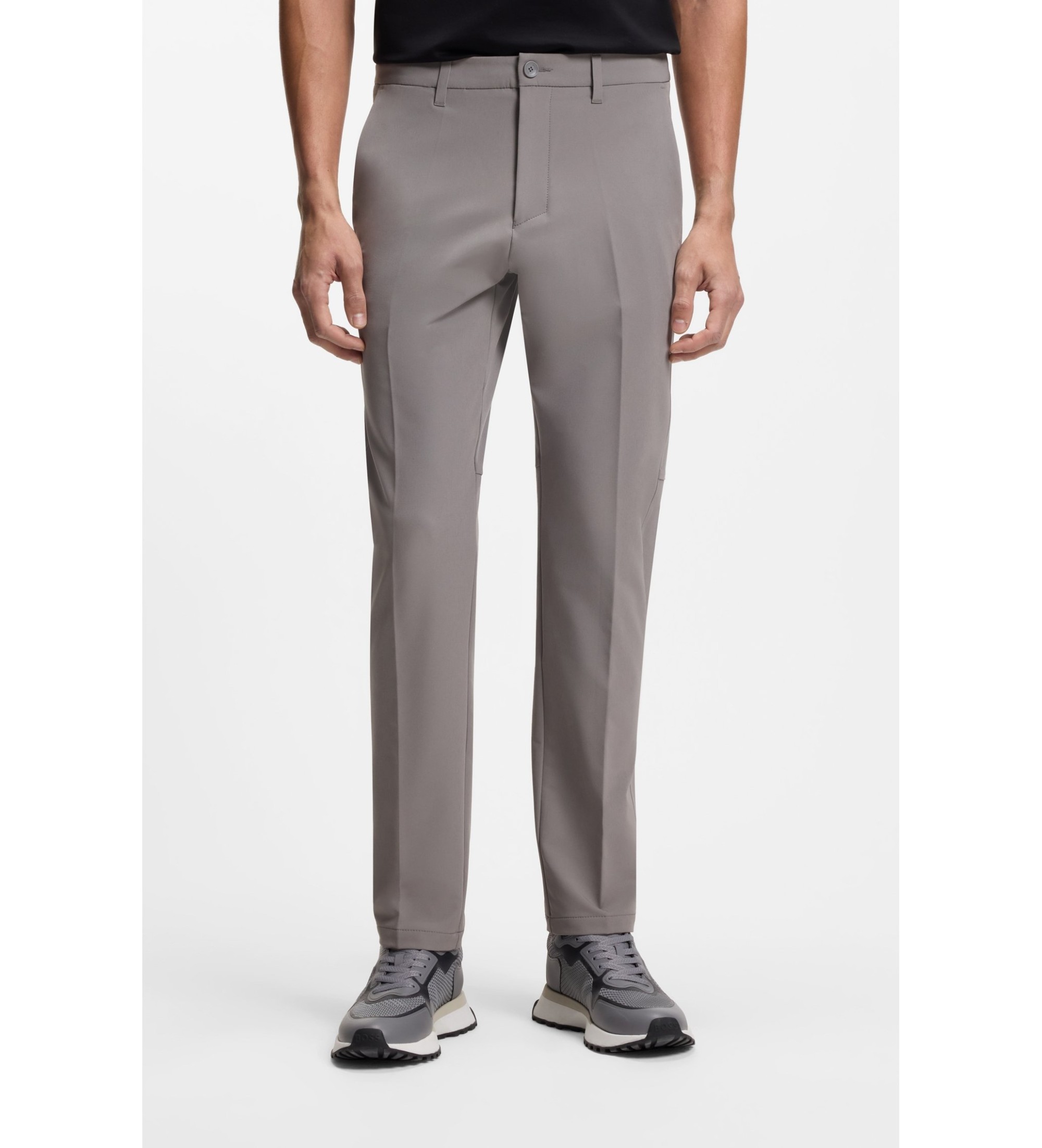 BOSS für Herren. 50534303 Graue Slim-Fit-Hose aus elastischem Stoff (48), Lässig, Baumwolle