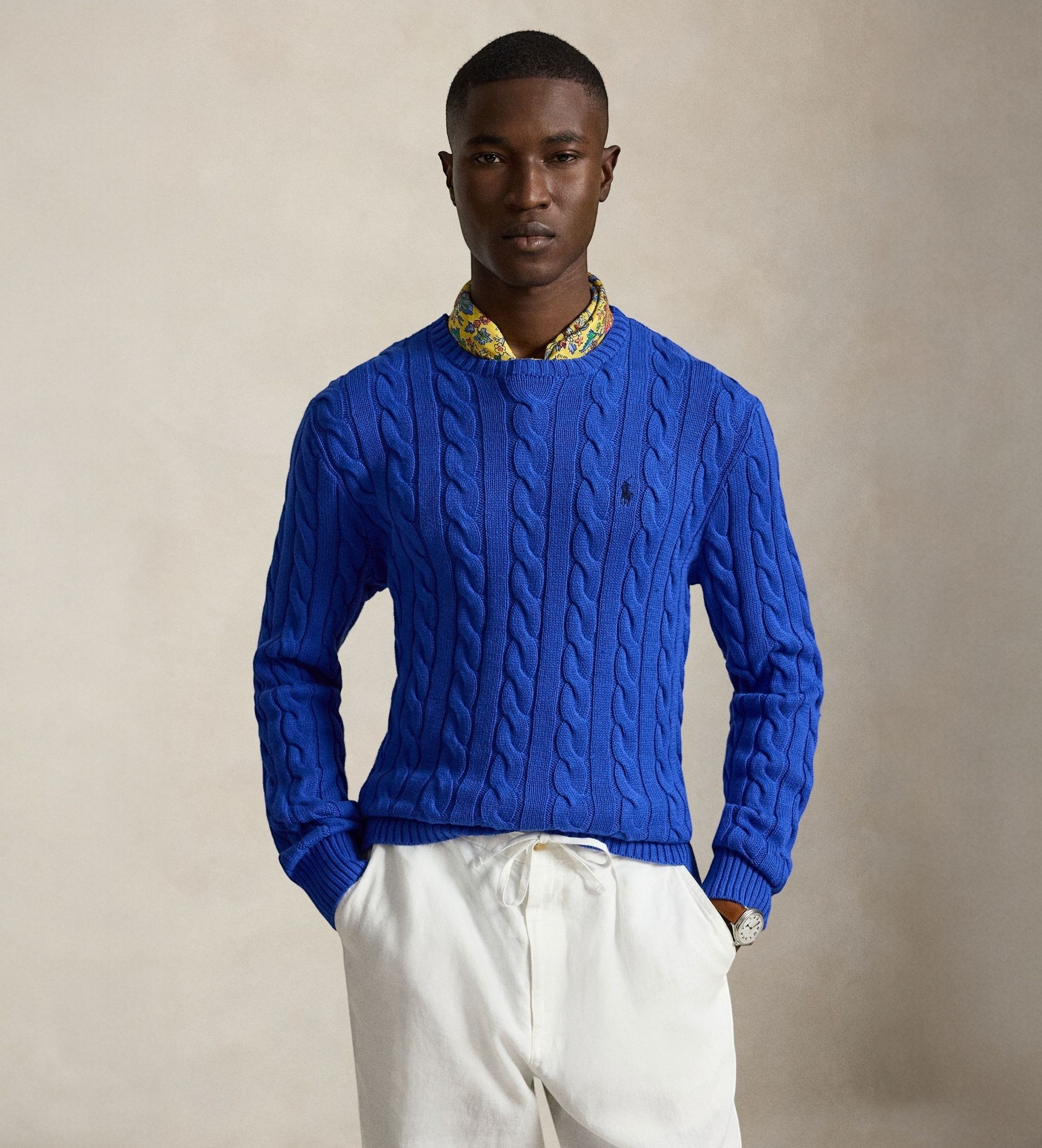 Polo Ralph Lauren für Herren. 710775885546 Blauer Baumwollpullover im Achterstrickmuster (M), Lässig, Baumwolle, Langarm