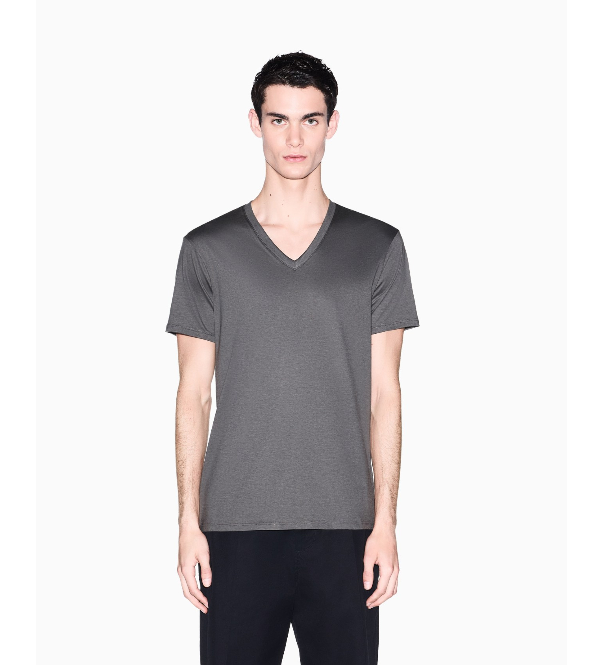 A|X Armani Exchange für Herren. 8NZT75ZJA5ZM8317 Graues T-Shirt mit V-Ausschnitt (M), Lässig, Baumwolle, Kurzarm