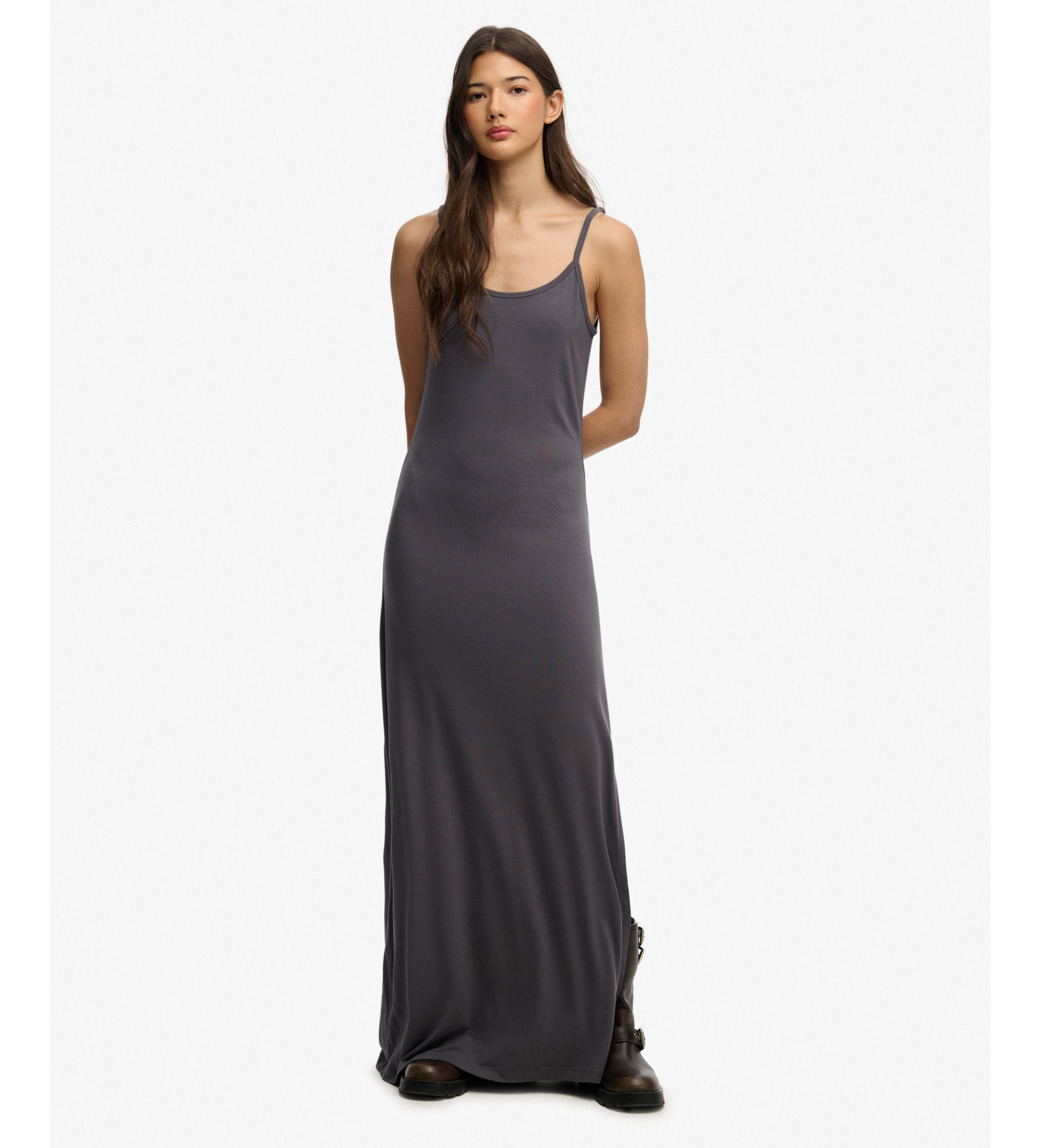 Superdry für Damen. W8012140A Graues Maxi-Cami-Kleid (S), Lässig, Viskose, Ärmellos / Hosenträger