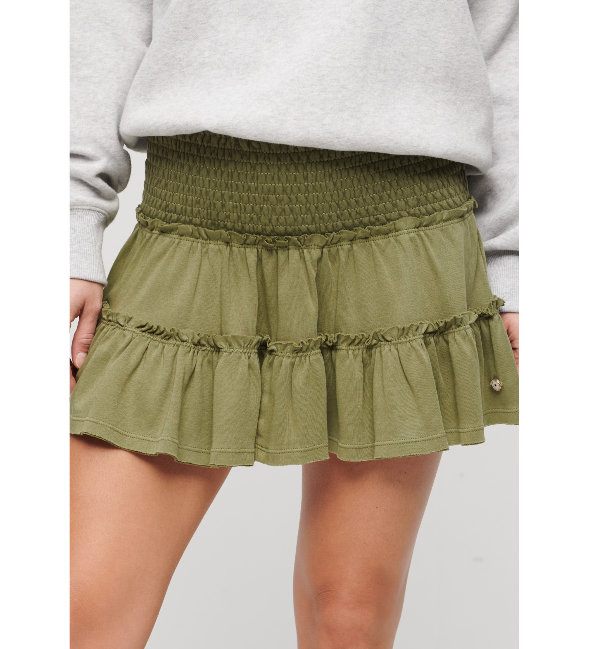 Superdry für Damen. W7210319A Gestufter Minirock aus Strick in Grün (L), Lässig, Baumwolle