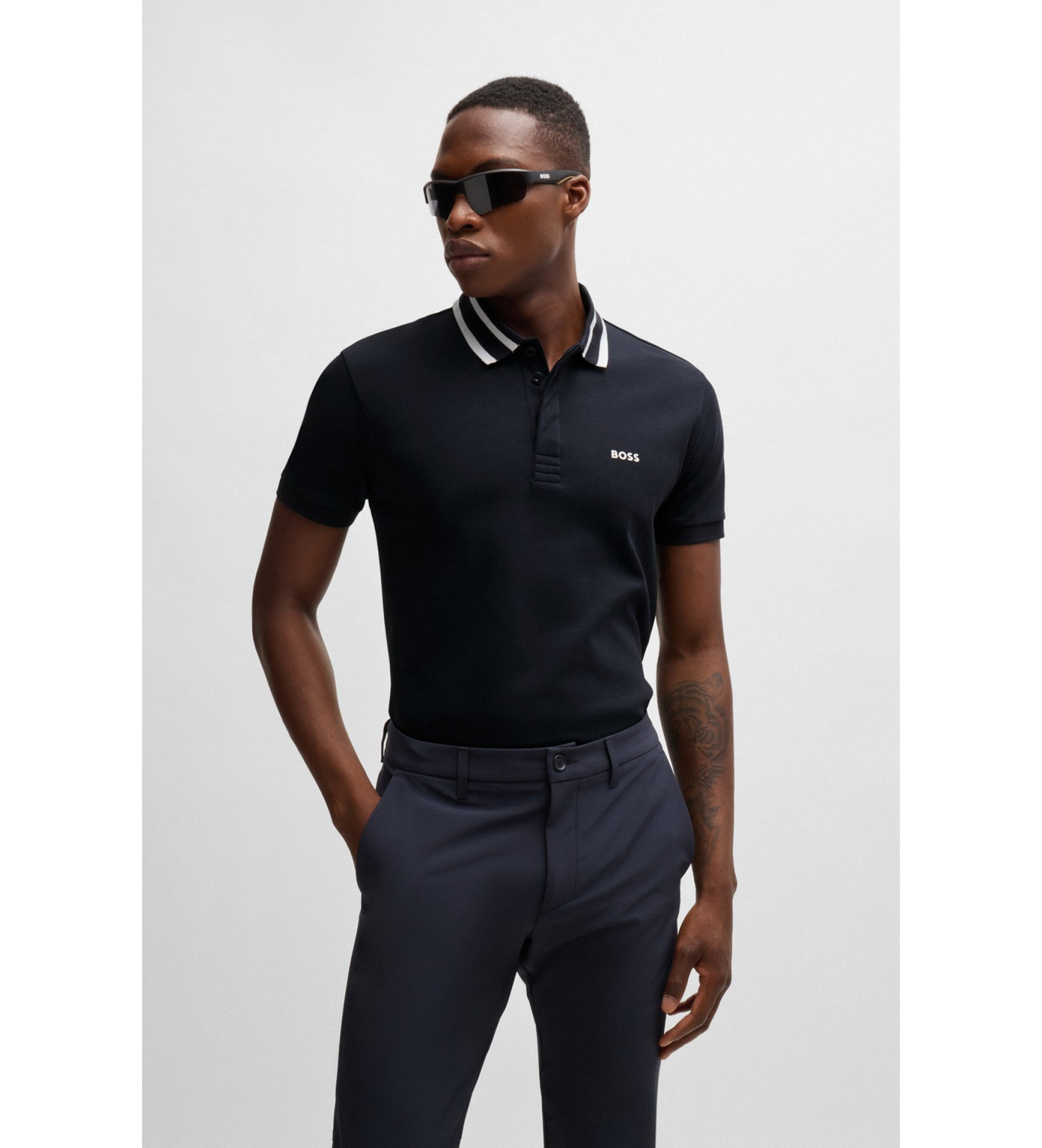 BOSS für Herren. 50525172 Polo Paule marineblau (L), Lässig, Baumwolle, Kurzarm