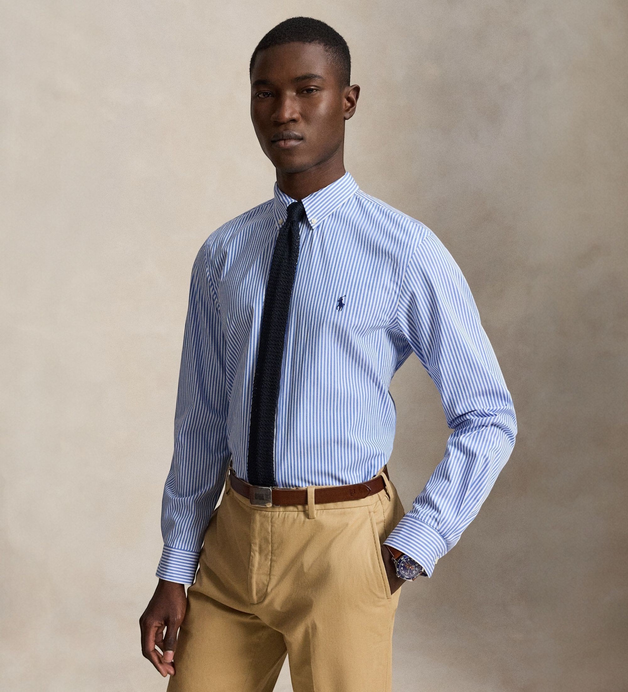 Polo Ralph Lauren für Herren. 710929344001 Elastisches Popeline-Hemd in Slim Fit, blau (S), Lässig, Baumwolle, Langarm