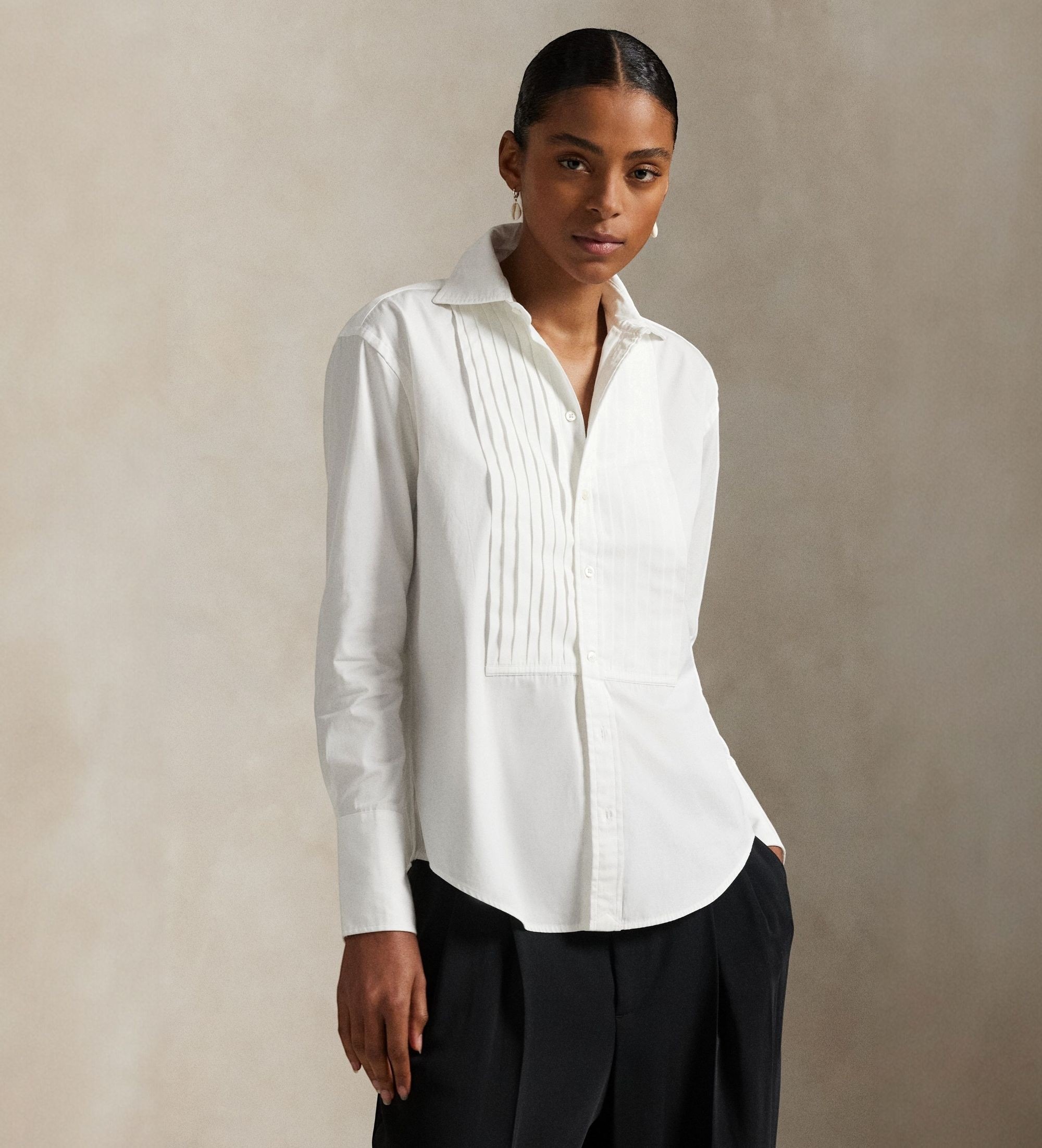 Polo Ralph Lauren für Damen. 211A89708001 Weißes Smokinghemd aus Baumwolle (42), Lässig, Klassisch, Langarm