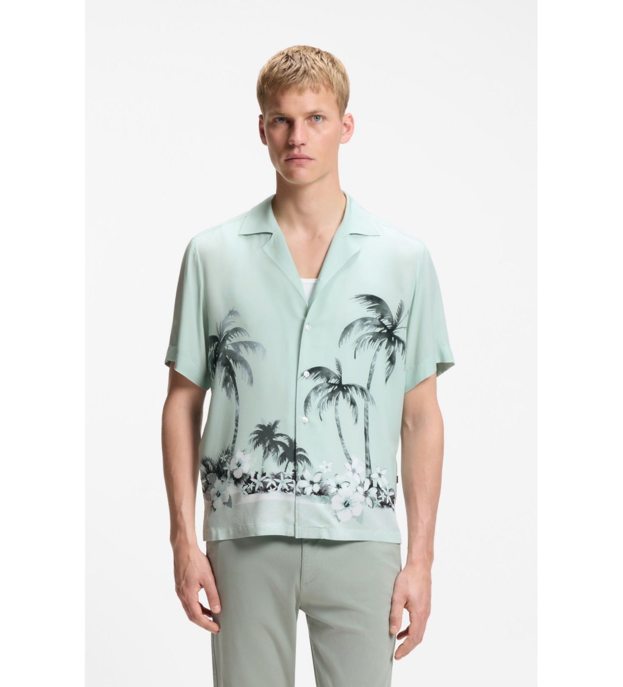 BOSS für Herren. 50559632 Regular-Fit-Hemd mit türkisfarbenem Print (XXL), Lässig, Viskose, Kurzarm