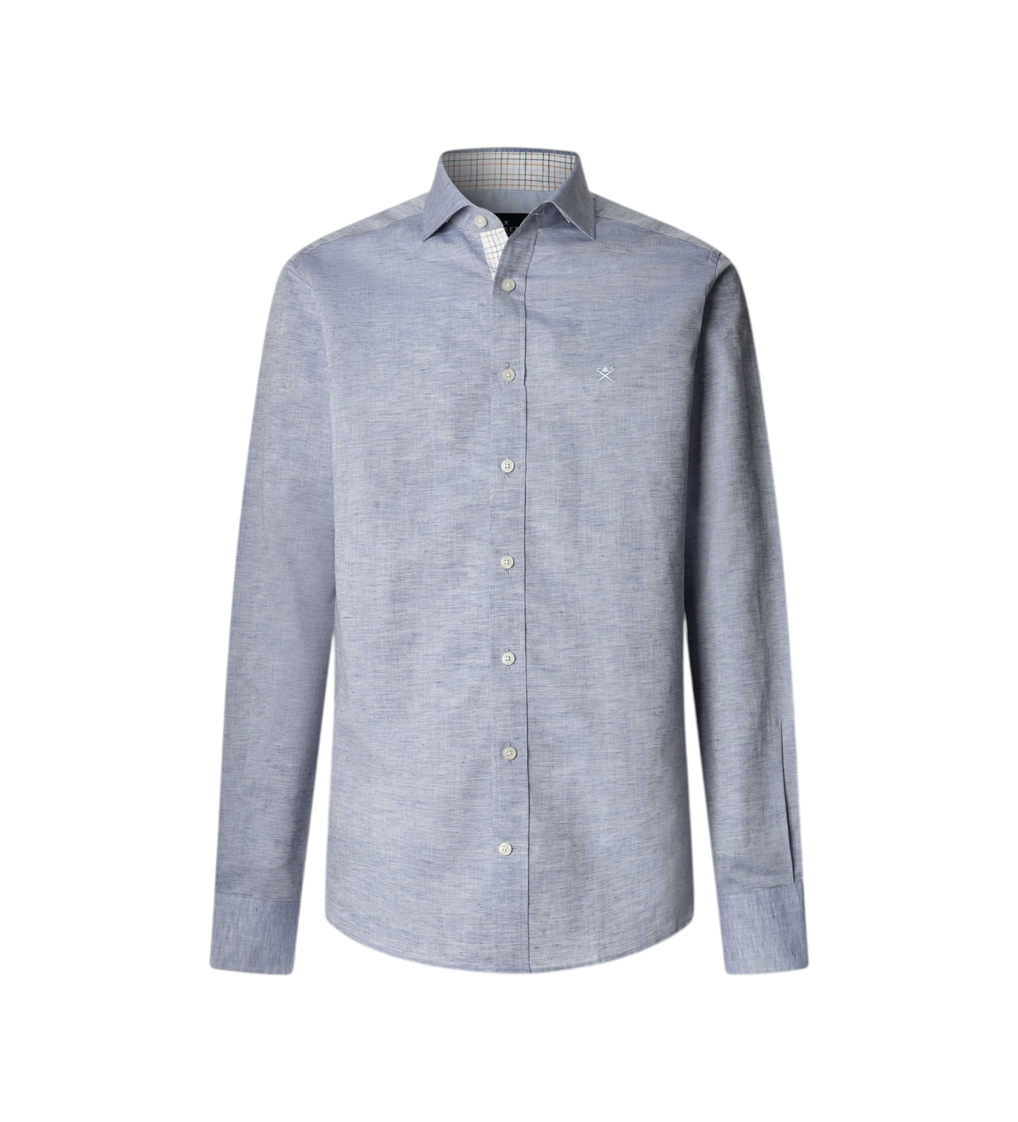 Hackett London für Herren. HM3010660 Leinenhemd blau (L), Lässig, Klassisch, Langarm
