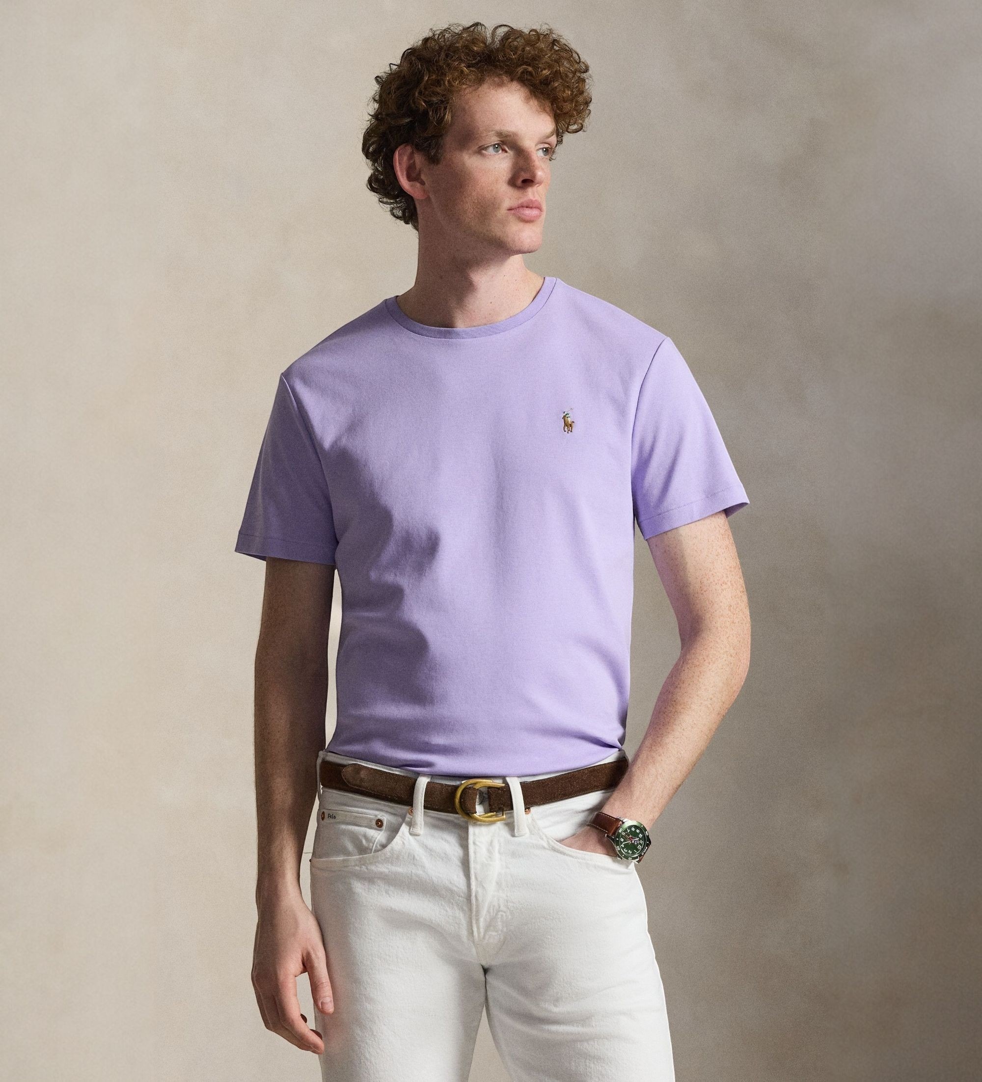Polo Ralph Lauren für Herren. 710740727507 T-Shirt aus weicher Baumwolle Custom Slim Fit lila (XL), Lässig, Flieder, Kurzarm