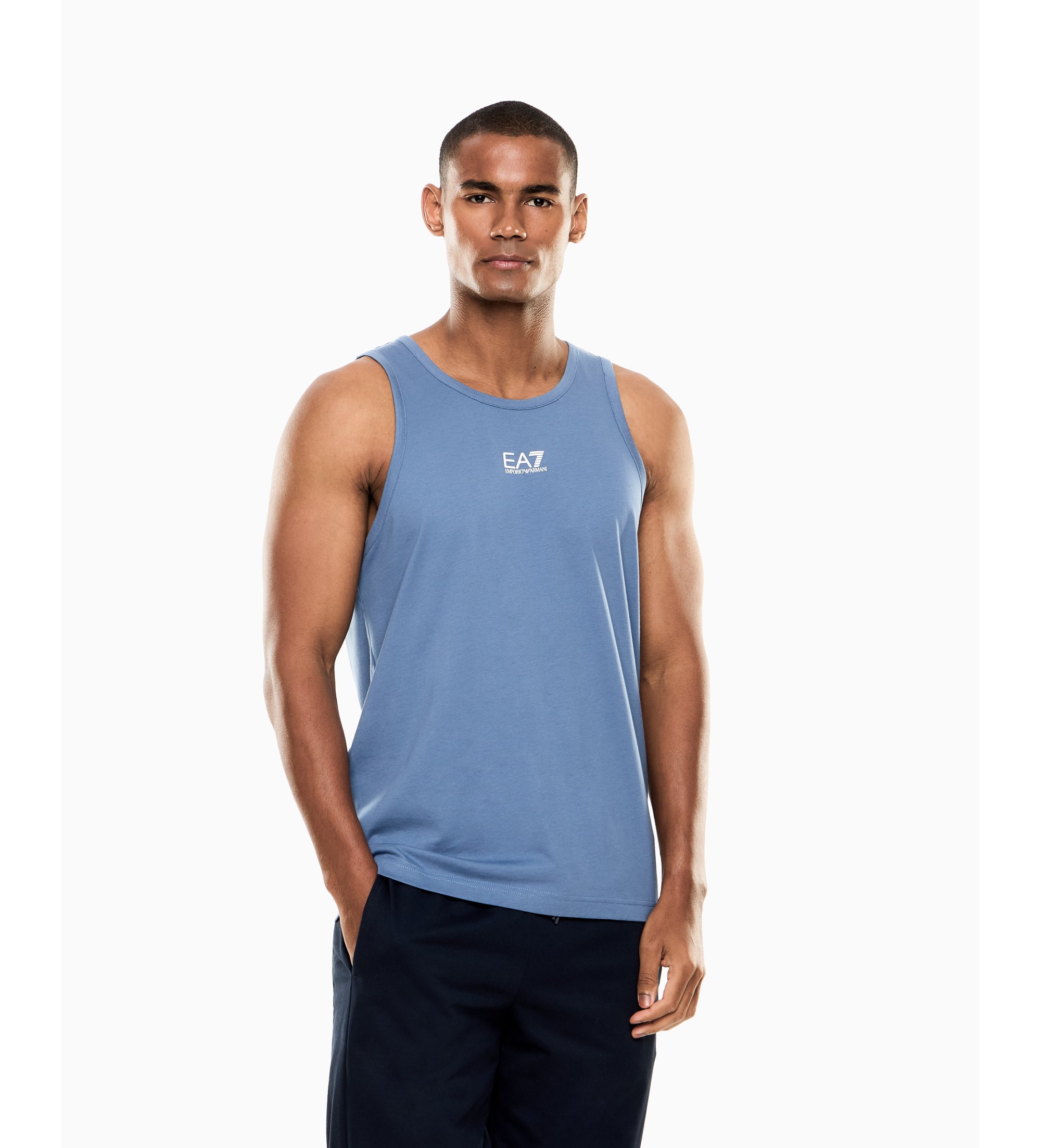 EA7 für Herren. 7M000295_AF10375 Ärmelloses T-Shirt Core Identity blau (XXL), Lässig, Baumwolle, Ärmellos / Hosenträger
