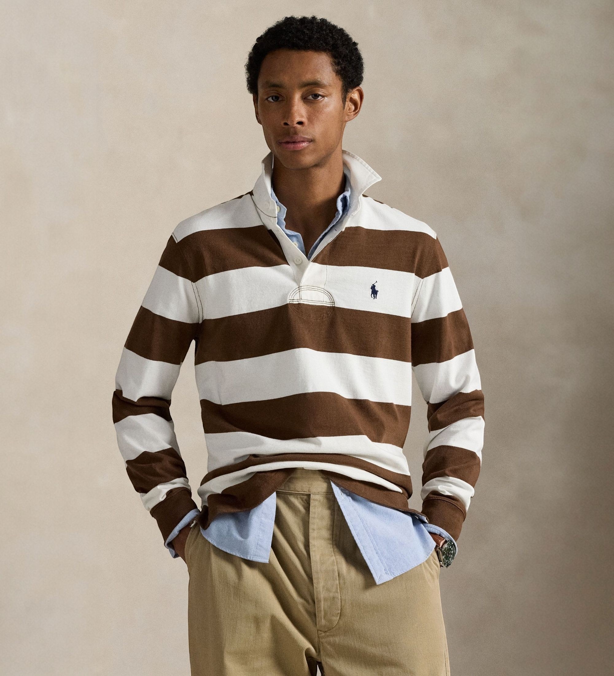Polo Ralph Lauren für Herren. 710717116055 Ikonisches Rugbyhemd braun (S), Lässig, Baumwolle, Langarm
