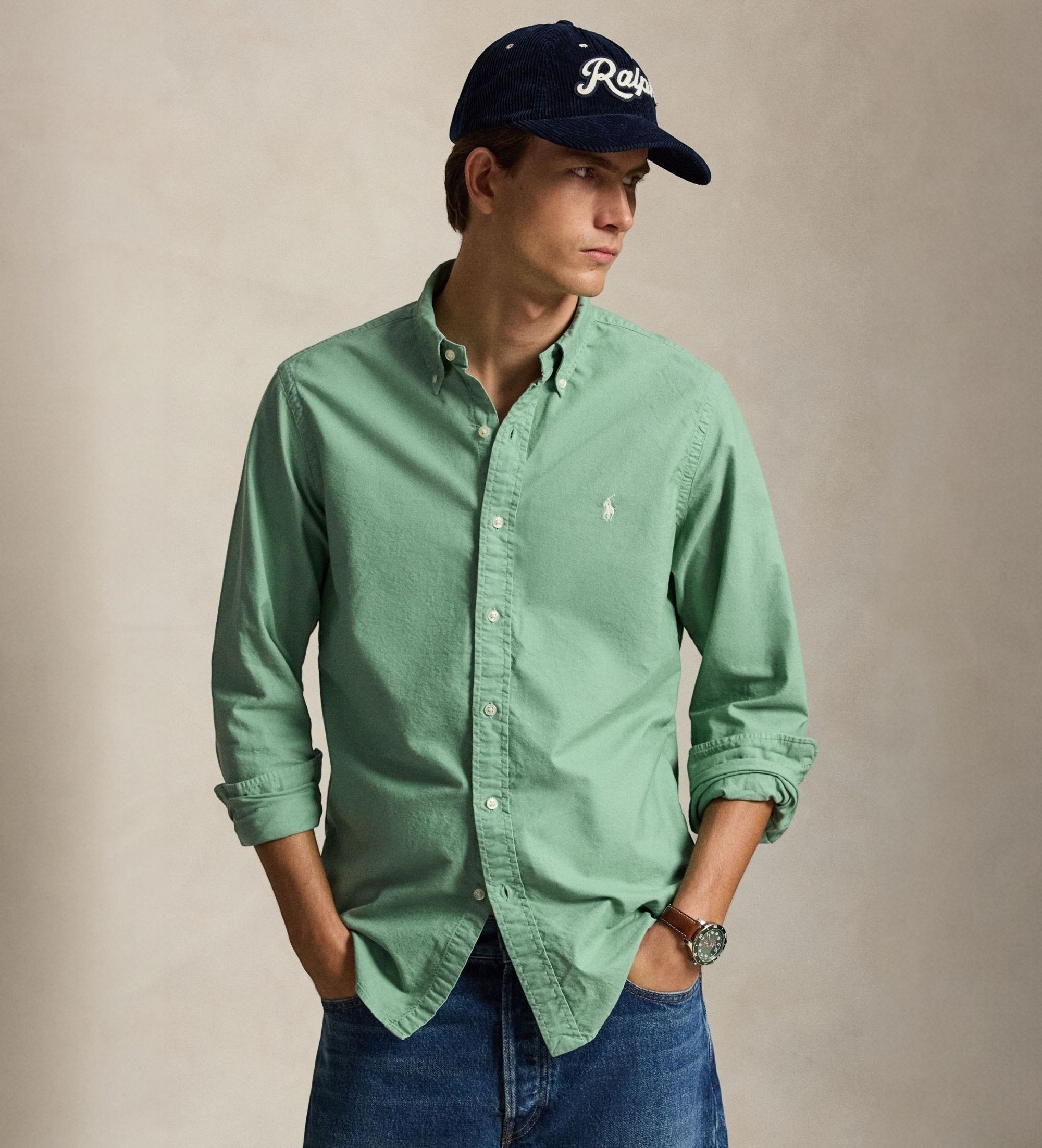 Polo Ralph Lauren für Herren. 710805564514 Custom Fit Oxfordhemd, garngefärbt, grün (XL), Lässig, Baumwolle, Langarm