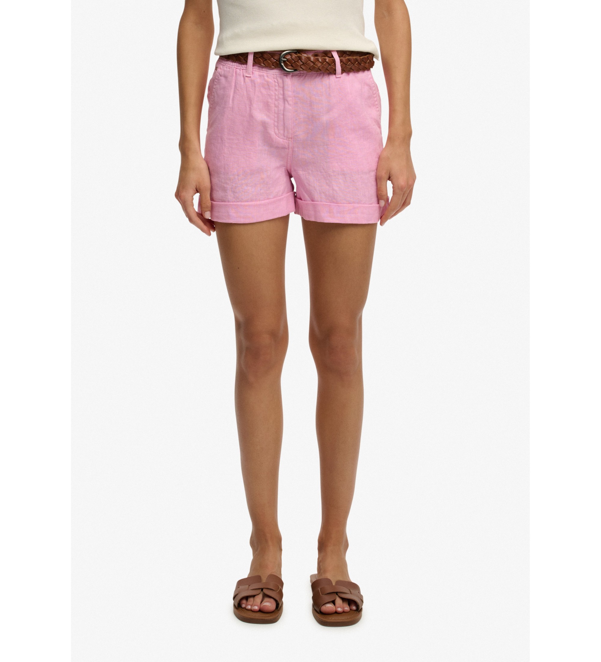 Superdry für Damen. W7110496A Shorts Mid Rise Leinen rosa (26), Lässig