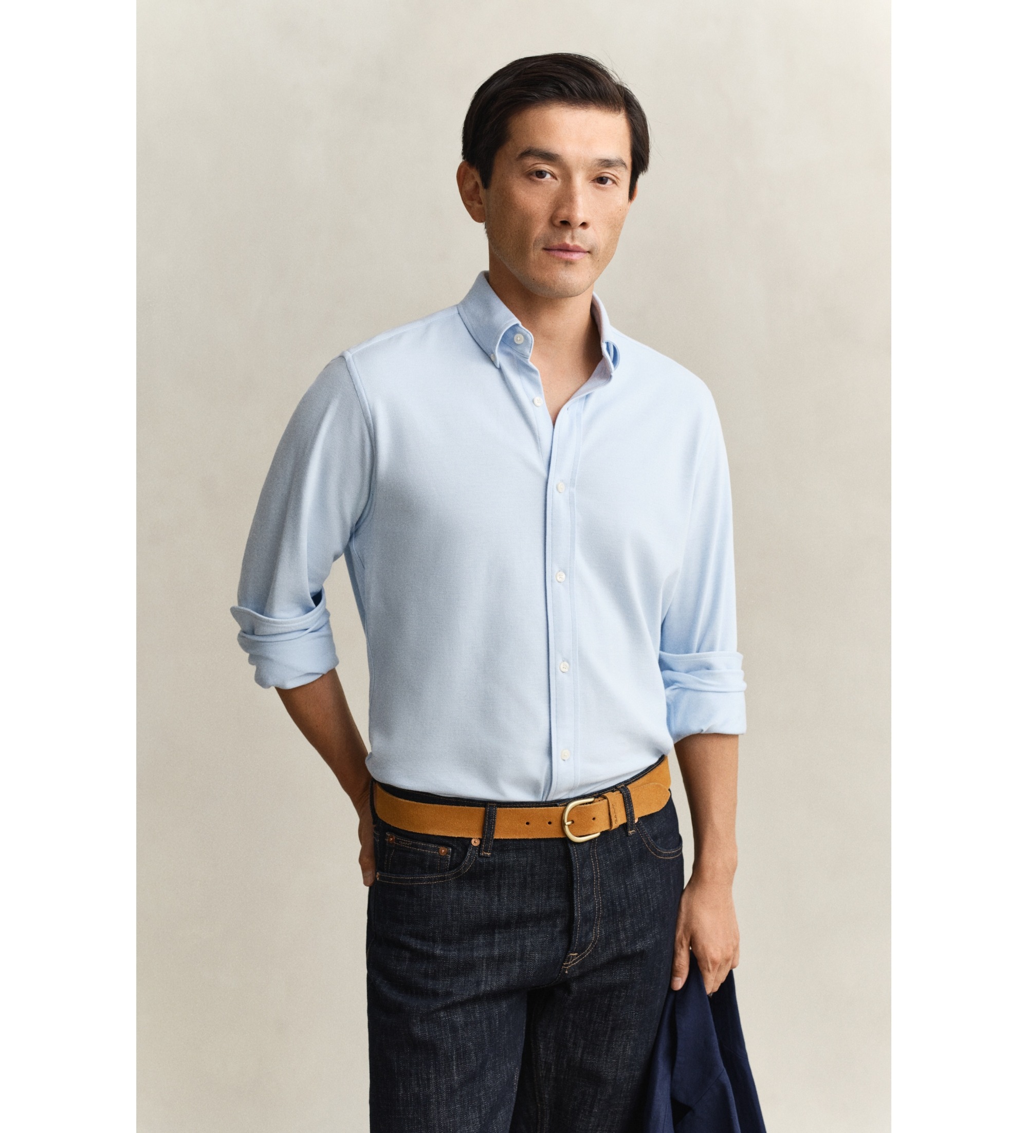 Gant für Herren. 3250271 Regular Fit Hemd aus elastischem Piqué-Strick blau (XL), Lässig, Baumwolle, Langarm