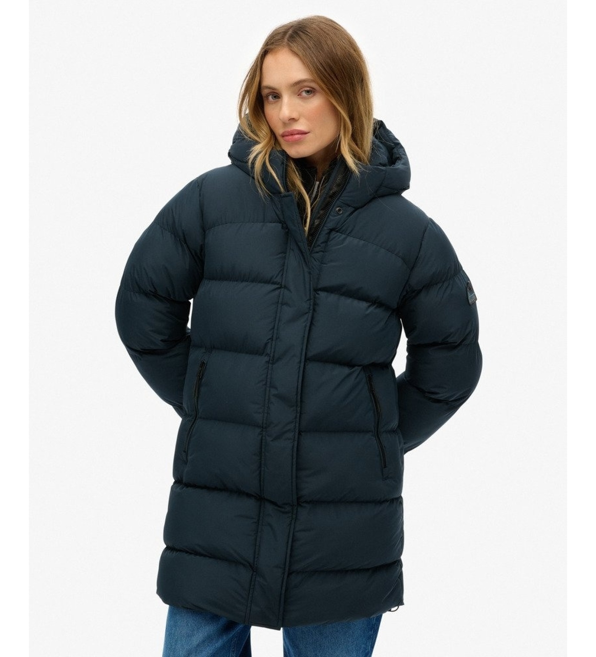 Superdry für Damen. W5012003A Hooded Sports Puffer Jacke marineblau (L), Lässig, Polyester