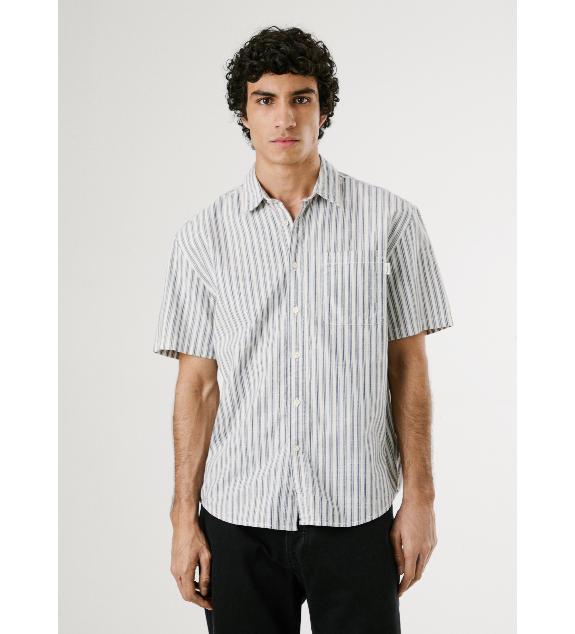 Pepe Jeans für Herren. PM309077 Christopher Hemd weiß (L), Lässig, Baumwolle, Kurzarm